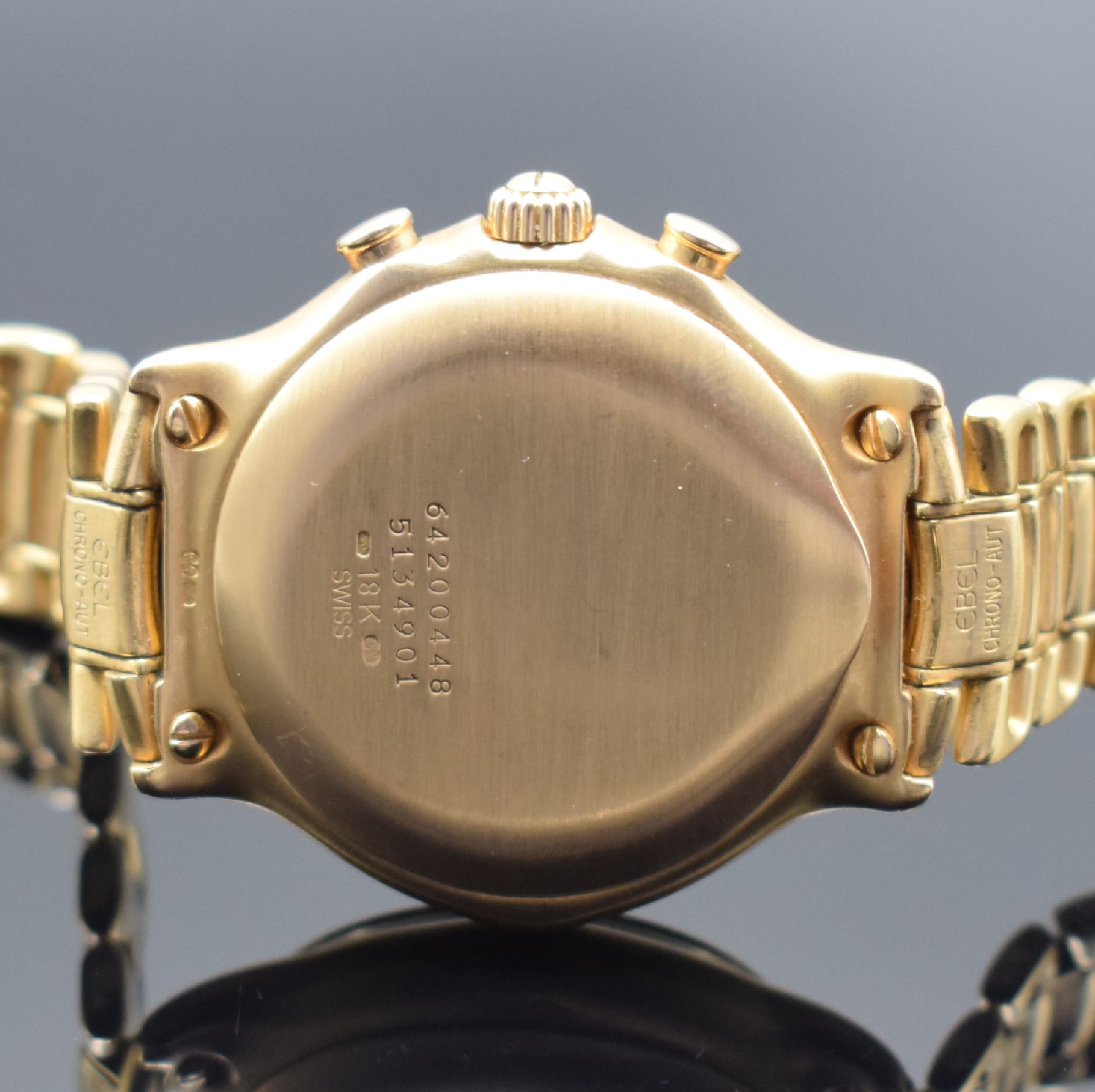 Detail d: EBEL El Primero Schaltradchronograph in RG 750/000 Referenz 5134901, Schweiz um 1990, Automatik, 3-teiliges Goldgeh. inkl. Gliederband in RG 750/000 ...