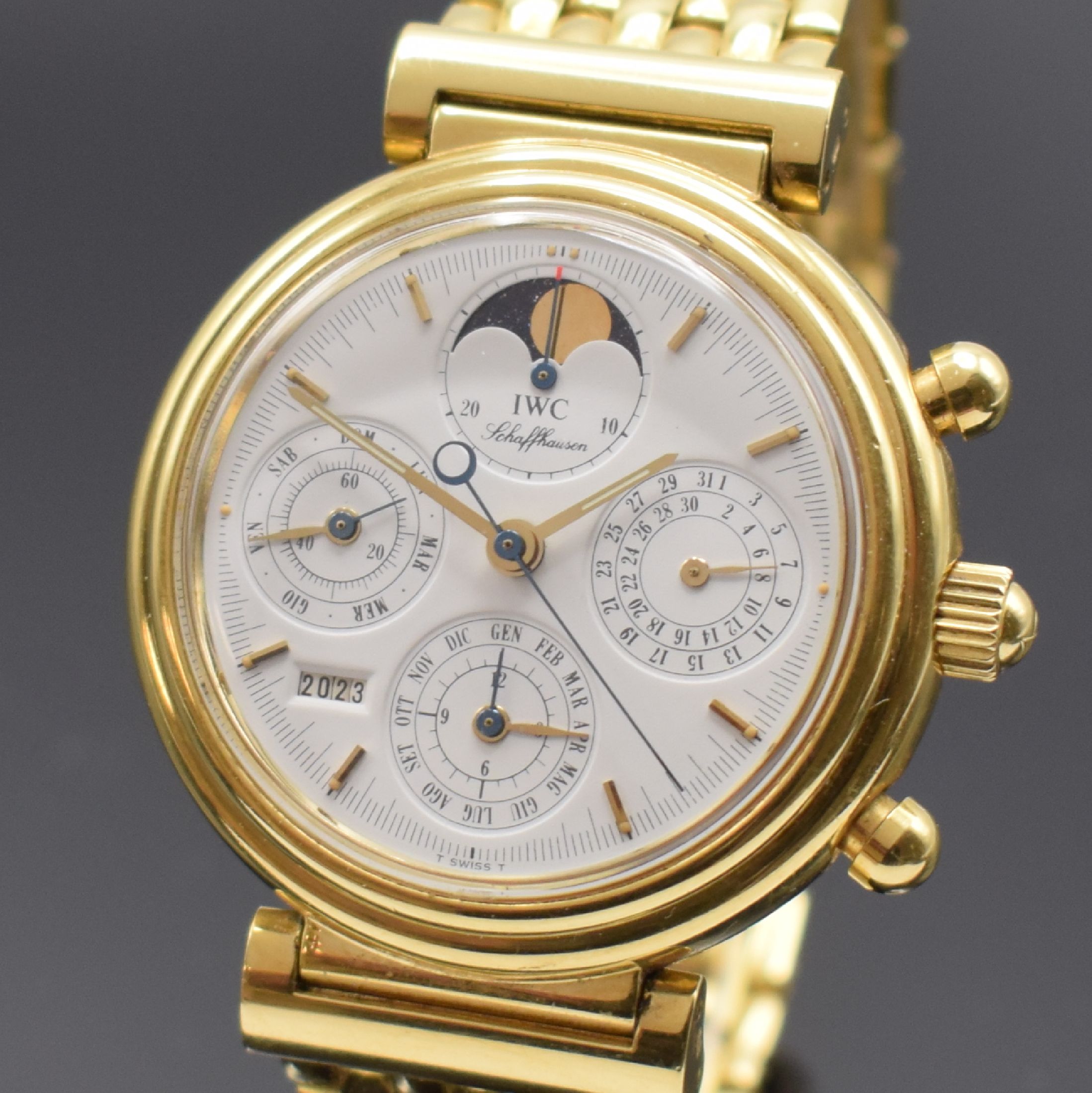 Detail a: IWC feiner astronomischer Armbandchronograph Modell Da Vinci mit ewigem Kalender Referenz 3750 in GG 750/000, Automatik, Schweiz um 1990, orig. ...