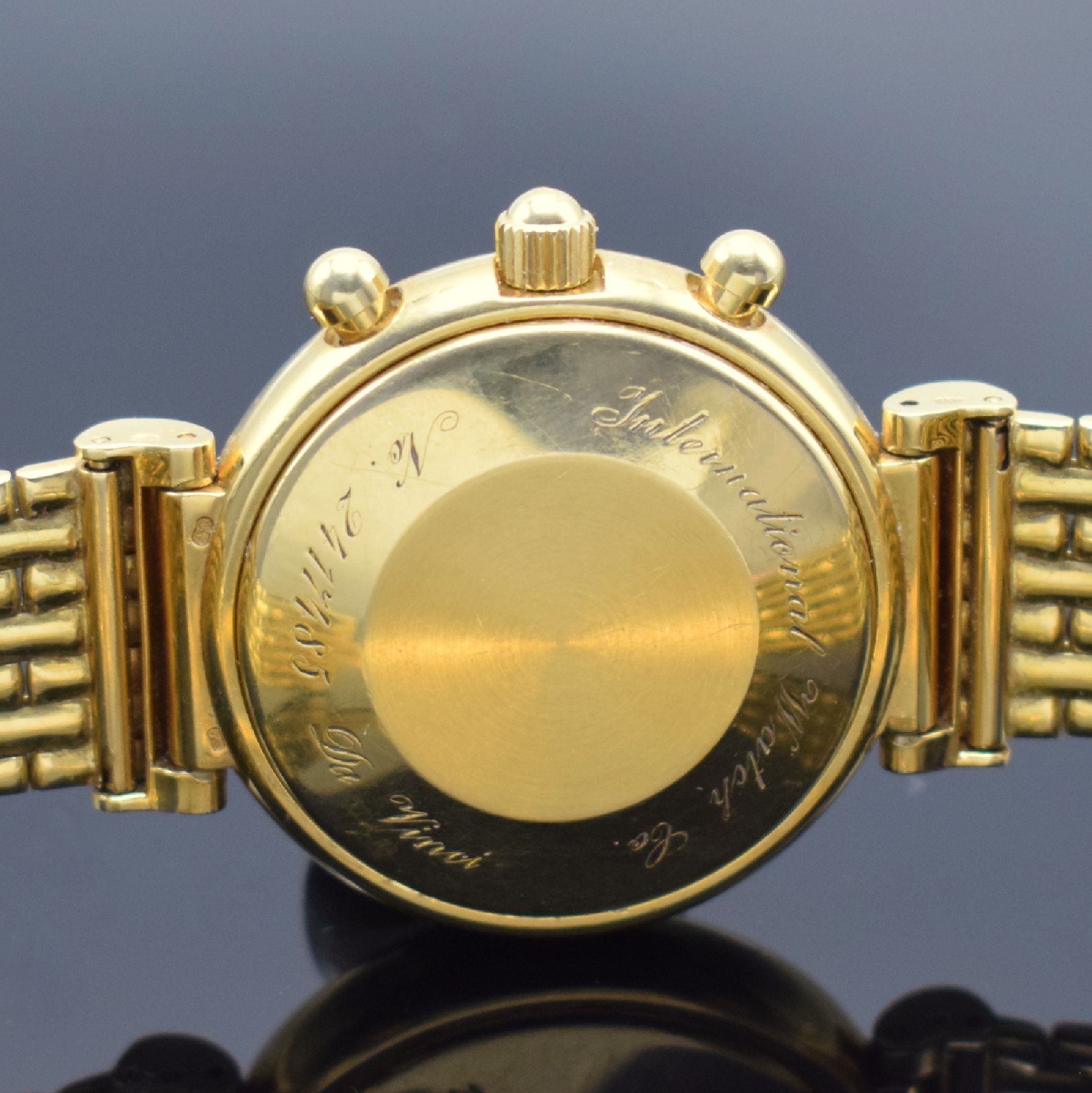Detail e: IWC feiner astronomischer Armbandchronograph Modell Da Vinci mit ewigem Kalender Referenz 3750 in GG 750/000, Automatik, Schweiz um 1990, orig. ...