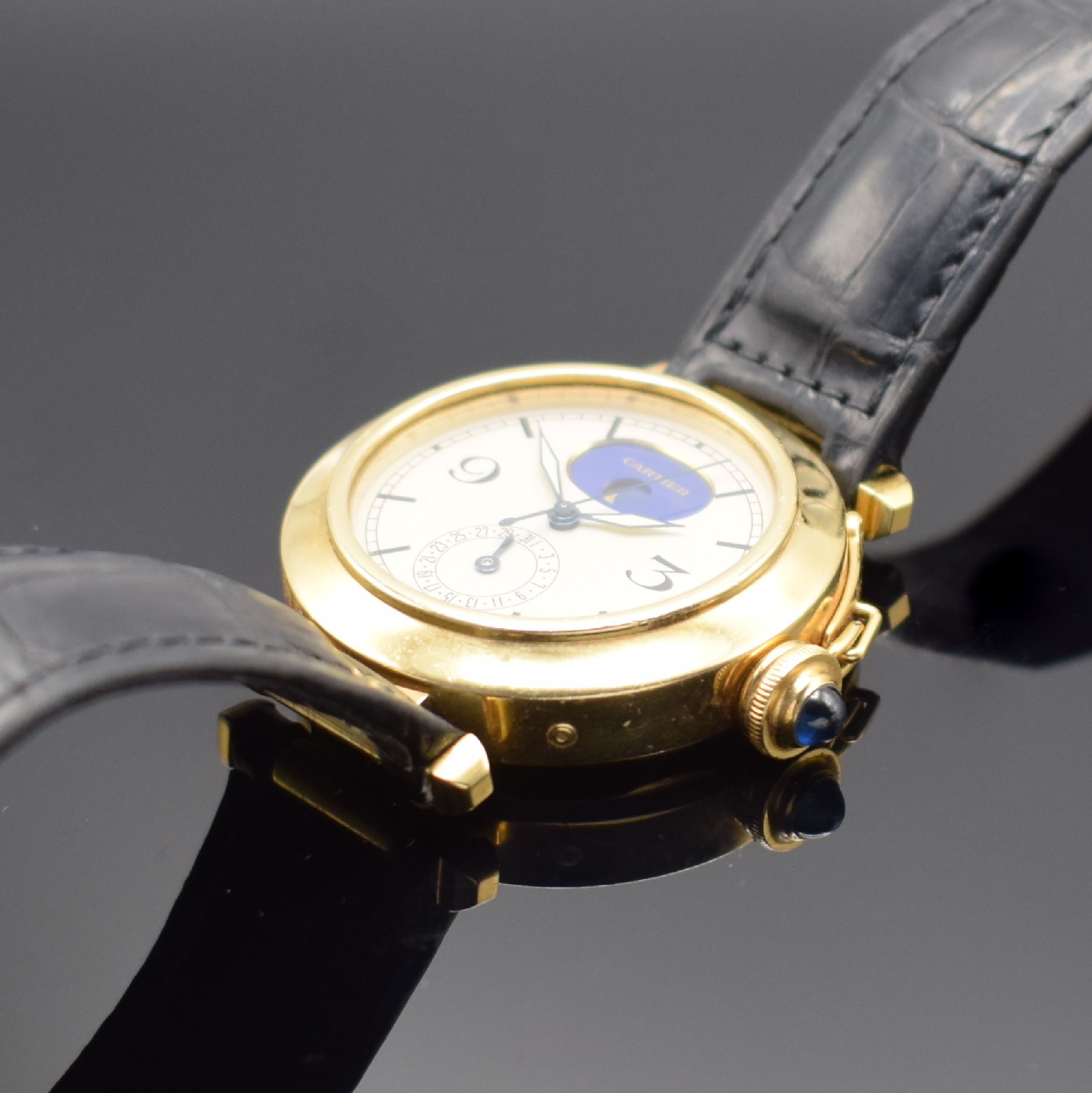 Detail c: CARTIER Armbanduhr Modellserie Pasha in GG 750/000 Referenz 30001, Schweiz um 1995, quarz, Boden 8-fach verschr., orig. Lederband m. orig. GG 750/000 ...
