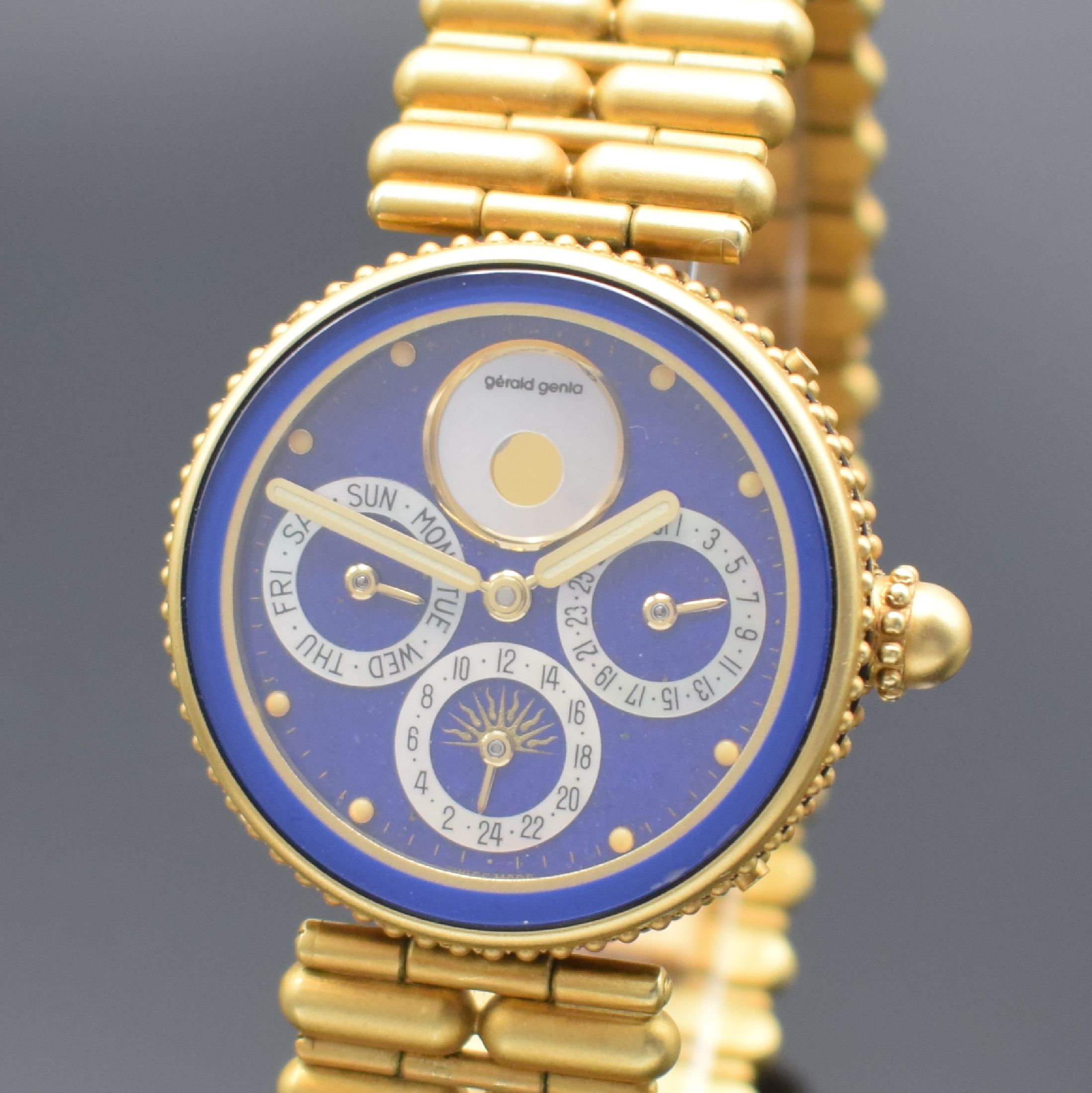 Detail a: GÉRALD GENTA feine und seltene, astronomische Armbanduhr Serie Gefica in GG 750/000 Referenz G.3149.7, Automatik, Schweiz 1980er Jahre, orig. GG ...