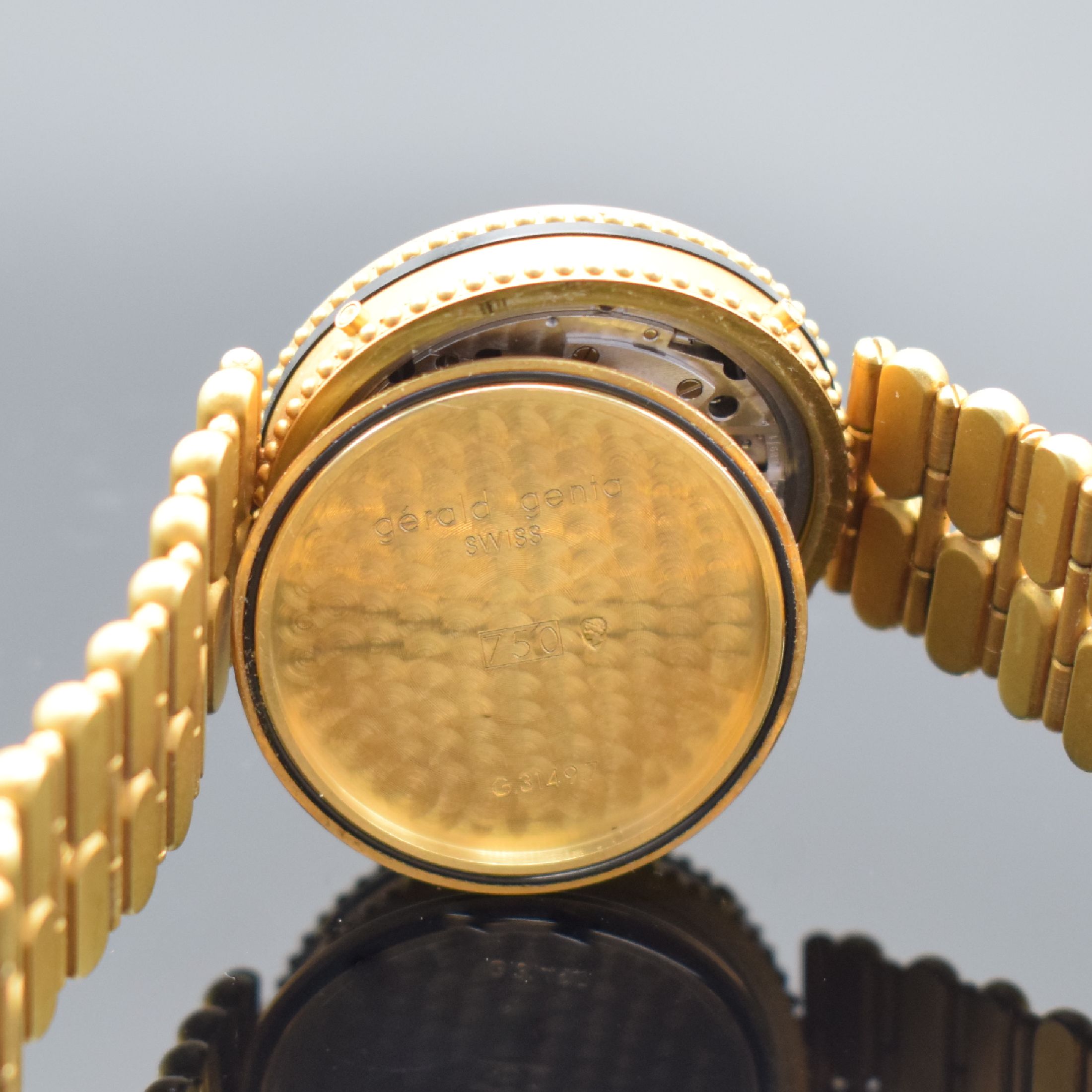 Detail i: GÉRALD GENTA feine und seltene, astronomische Armbanduhr Serie Gefica in GG 750/000 Referenz G.3149.7, Automatik, Schweiz 1980er Jahre, orig. GG ...