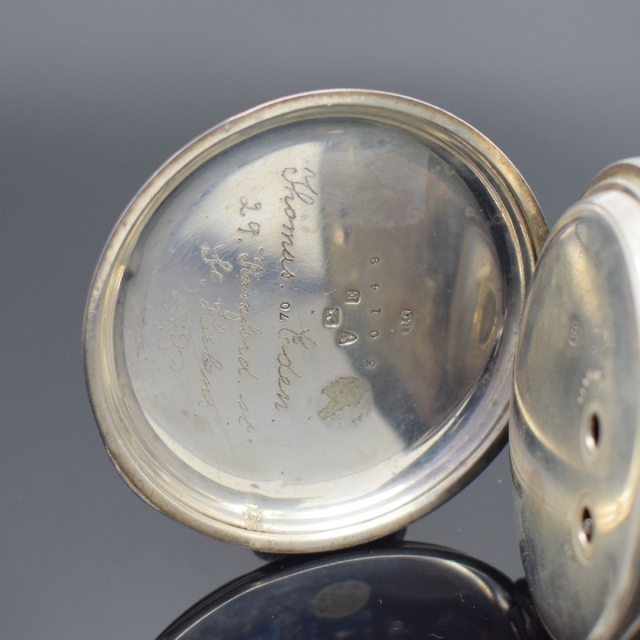 Detail c: MAX COHEN MANCHESTER Centre Seconds Chronograph offene Herrentaschenuhr in Silber mit Schlüsselaufzug, England um 1900, schweres Silbergeh., 2-teil. ...