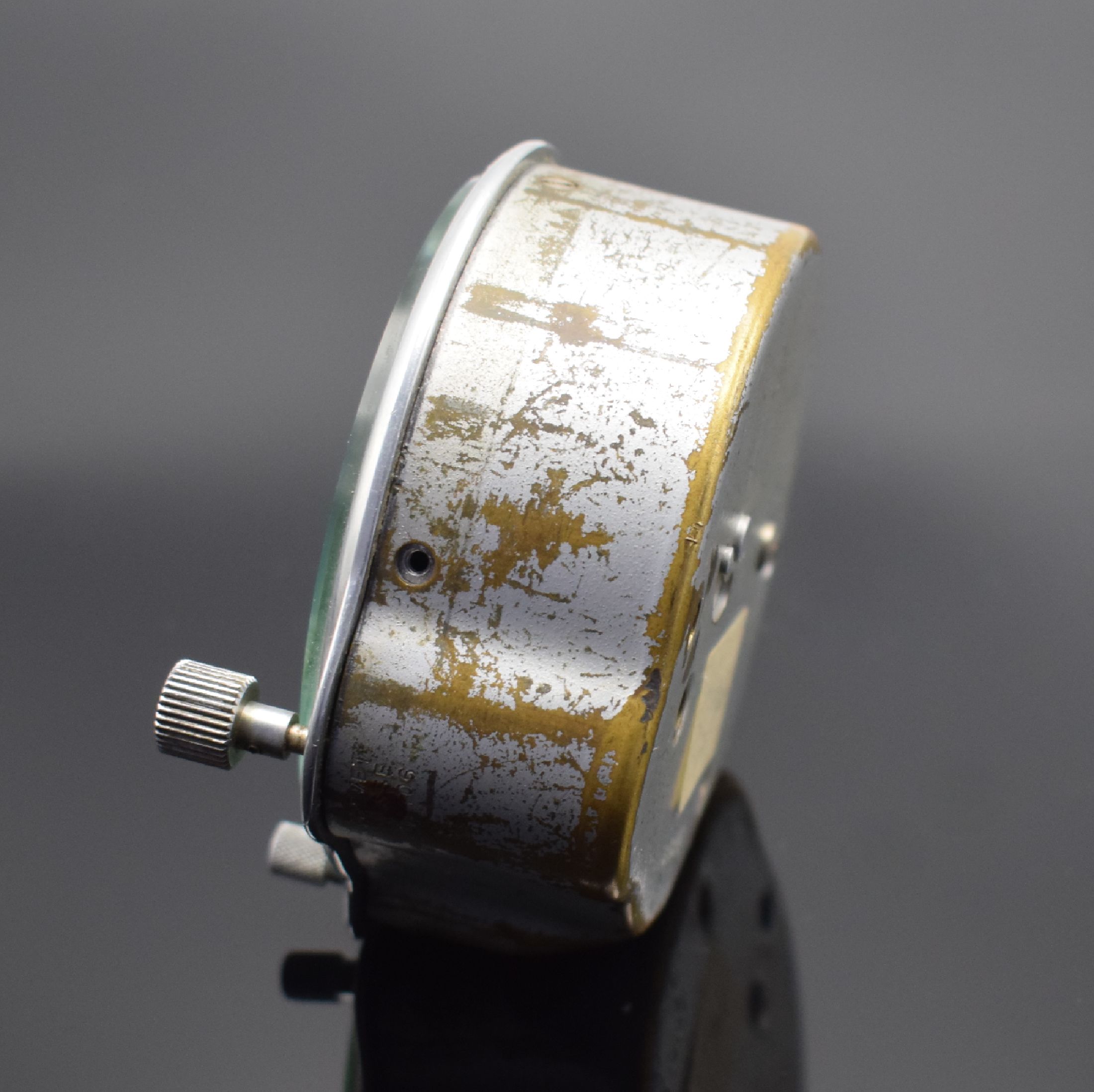 Detail c: JAEGER seltene Einbauborduhr mit 8 Tagewerk "TEMPS DE MARCHE" und Schaltradchronograph, Schweiz um 1950, schwarzes Kontrastzifferbl. m. ...