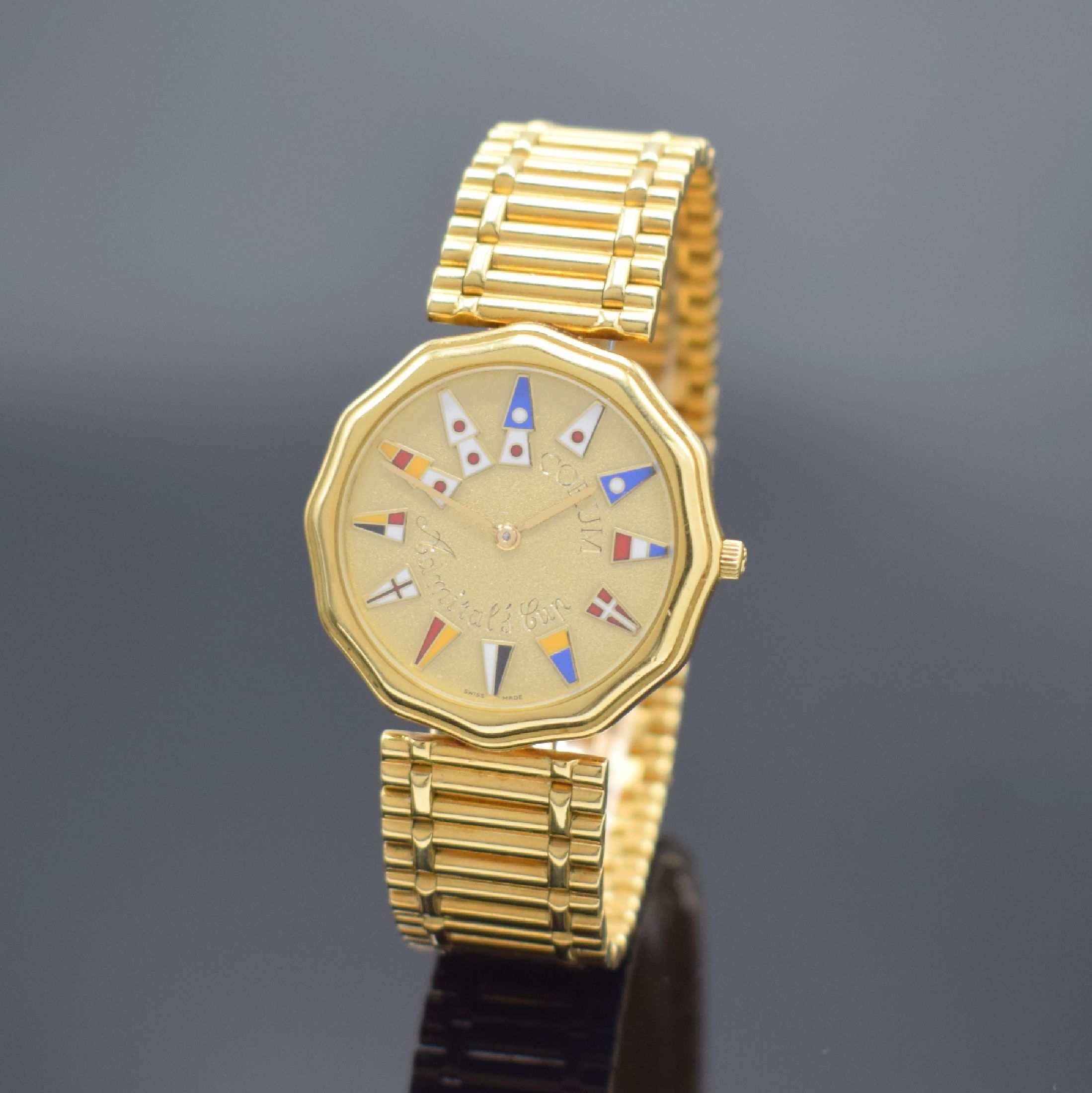 CORUM Herrenarmbanduhr Serie Admiral´s Cup in GG 750/000 Referenz 64.810.56 V-66, Schweiz um 1985, GG 750/000 Gliederband m. dopp. Faltschl., Boden ...