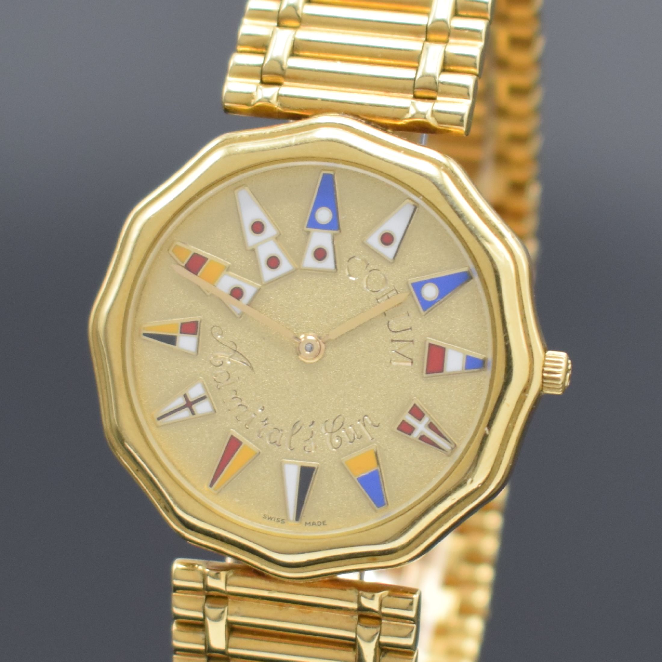 Detail a: CORUM Herrenarmbanduhr Serie Admiral´s Cup in GG 750/000 Referenz 64.810.56 V-66, Schweiz um 1985, GG 750/000 Gliederband m. dopp. Faltschl., Boden ...