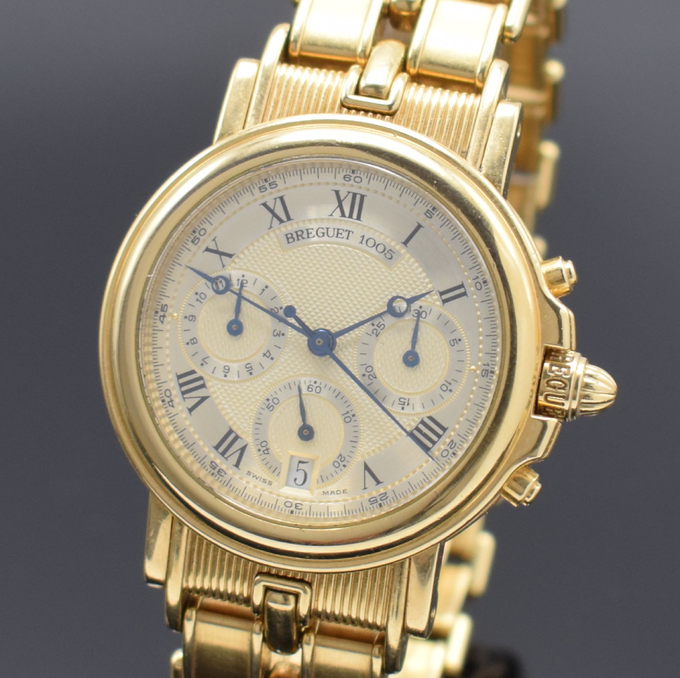 Detail a: BREGUET Marine Armbandchronograph in GG 750/000 Referenz 3460, Automatik, Schweiz um 1990, 3-teil. Geh., Boden 6-fach verschr., Münzrand, orig. ...
