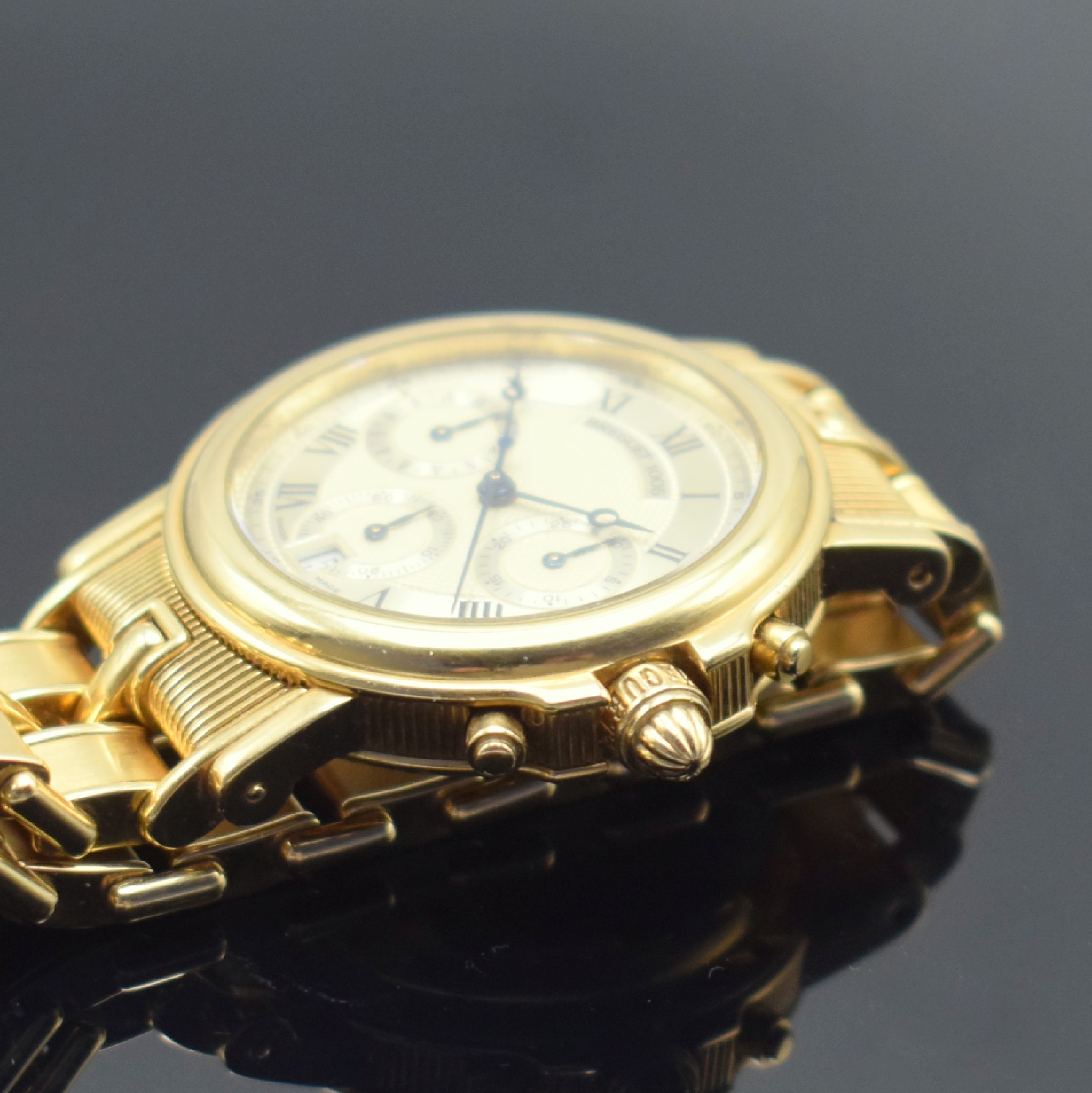 Detail d: BREGUET Marine Armbandchronograph in GG 750/000 Referenz 3460, Automatik, Schweiz um 1990, 3-teil. Geh., Boden 6-fach verschr., Münzrand, orig. ...