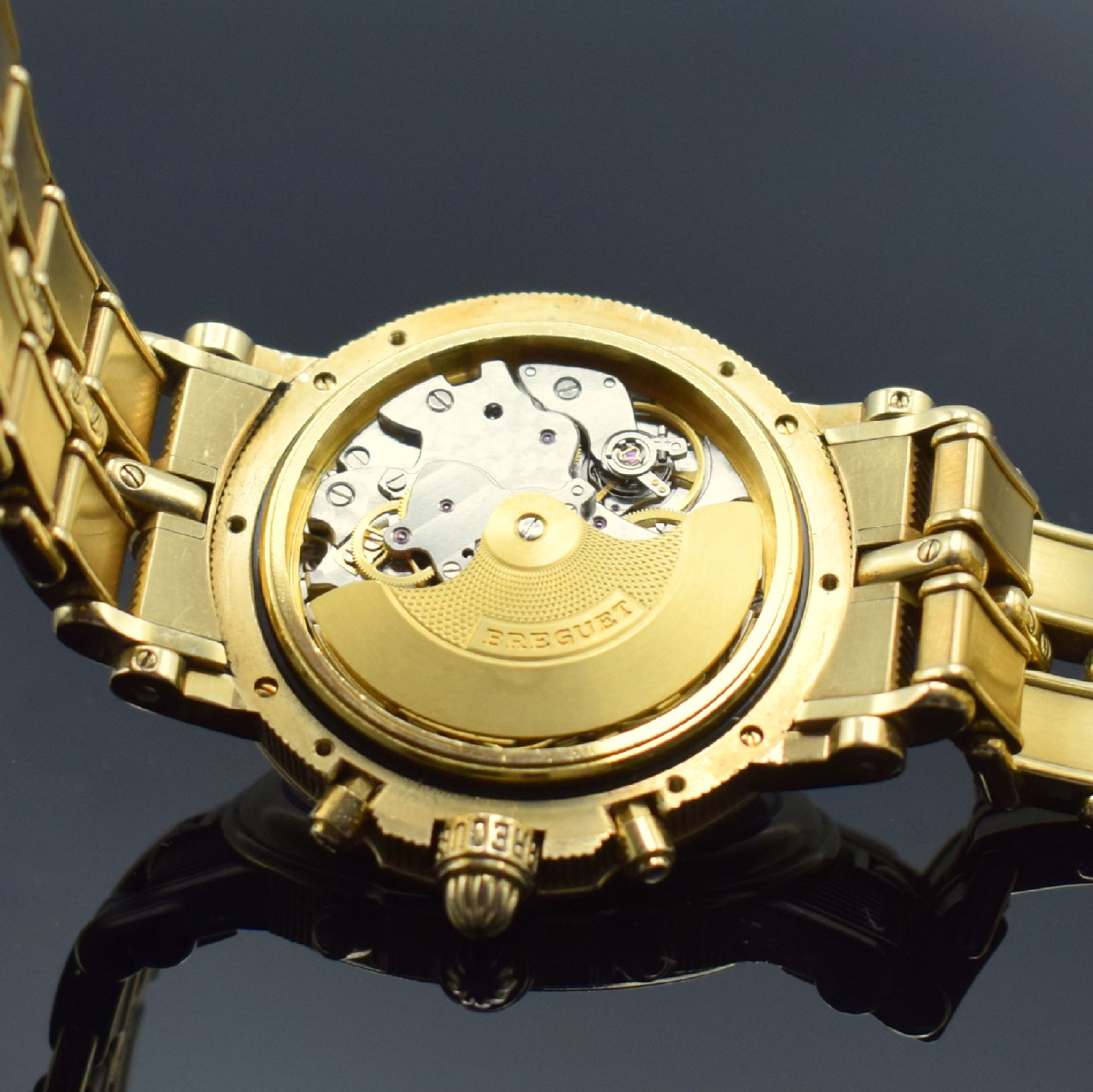Detail g: BREGUET Marine Armbandchronograph in GG 750/000 Referenz 3460, Automatik, Schweiz um 1990, 3-teil. Geh., Boden 6-fach verschr., Münzrand, orig. ...