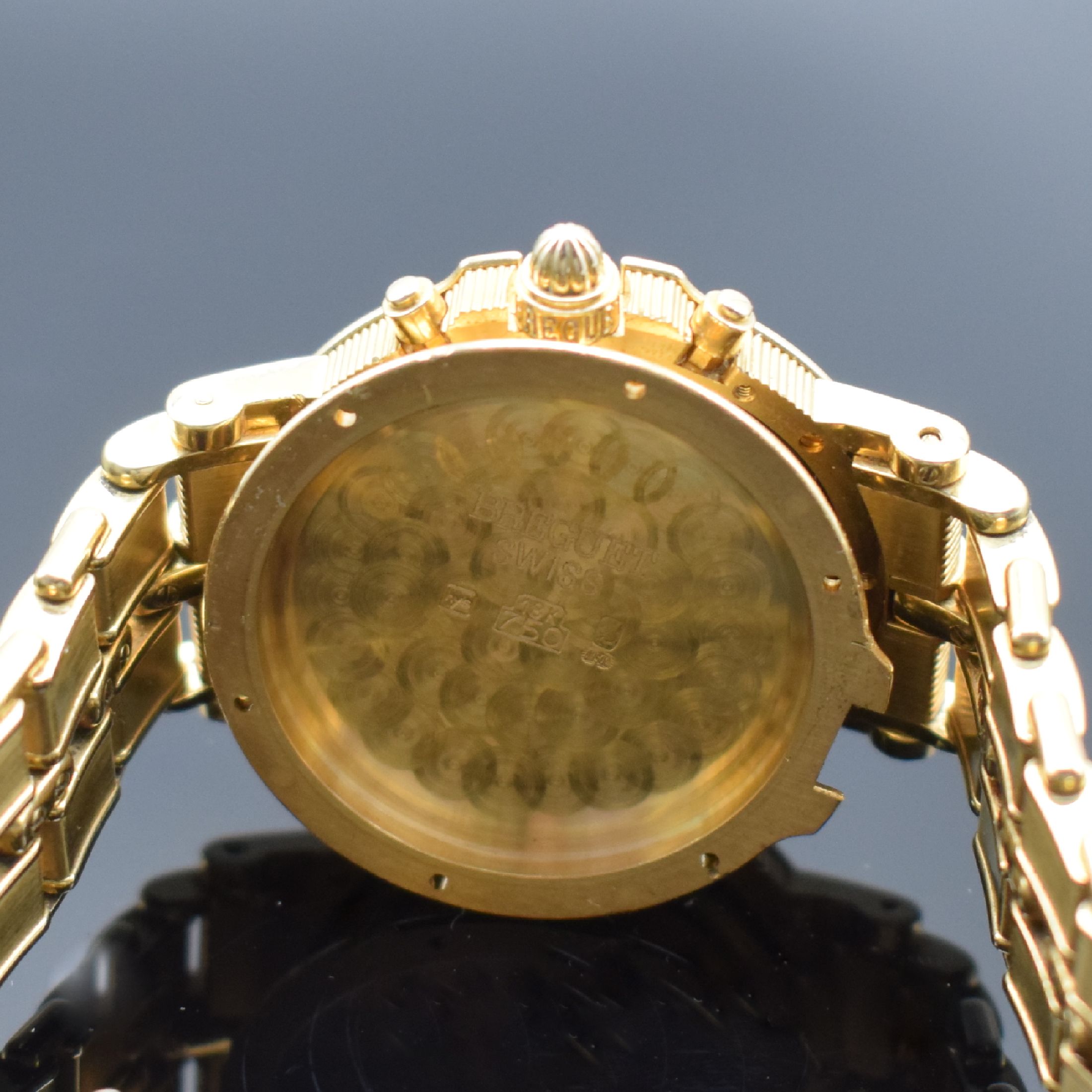 Detail h: BREGUET Marine Armbandchronograph in GG 750/000 Referenz 3460, Automatik, Schweiz um 1990, 3-teil. Geh., Boden 6-fach verschr., Münzrand, orig. ...