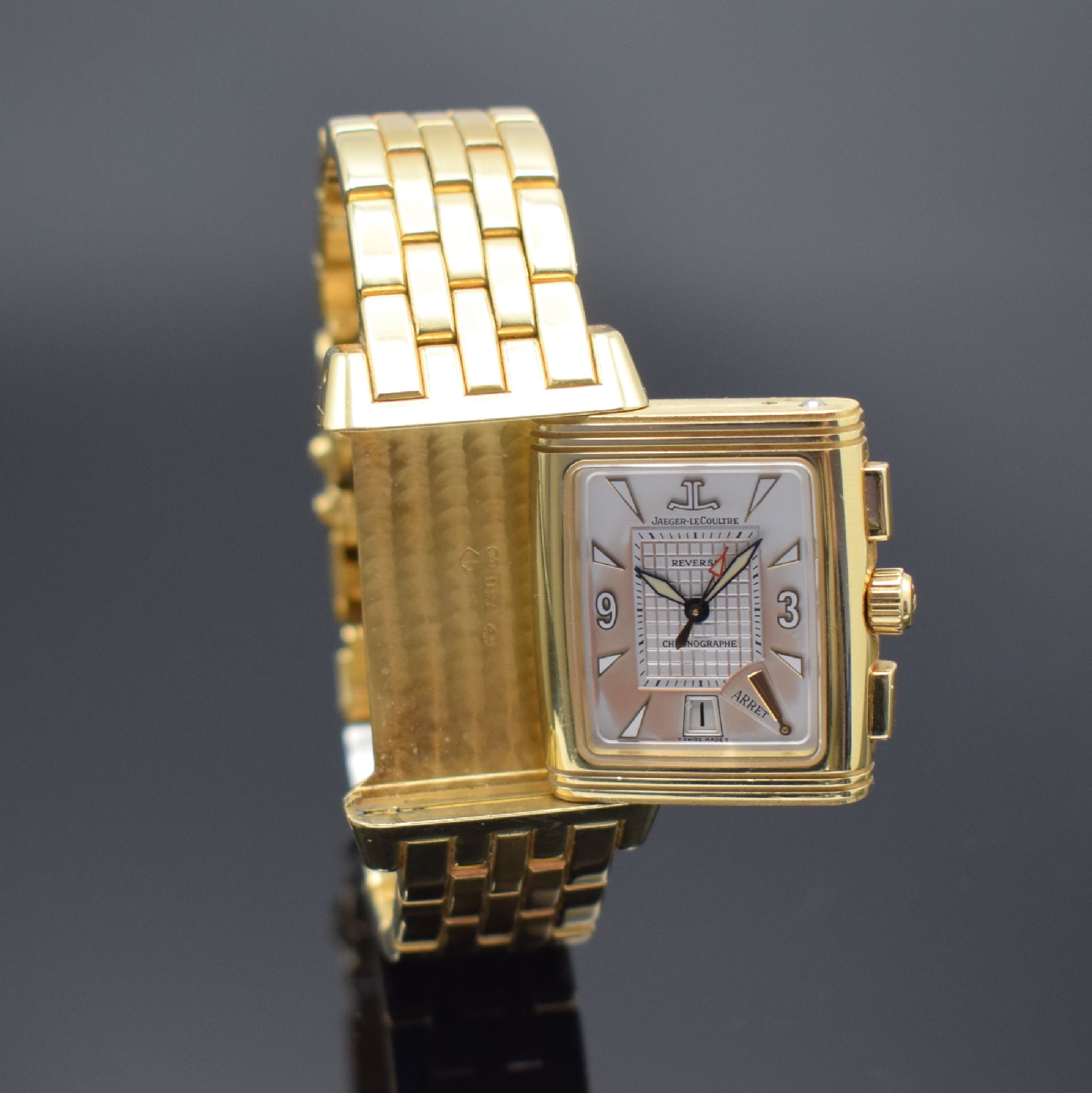Detail c: Jaeger-LeCoultre Armbandchronograph Modell Reverso Gran´Sport in GG 750/000 Referenz 295.110.592, Handaufzug, um 180 Grad drehb. Goldgehäuse inkl. ...