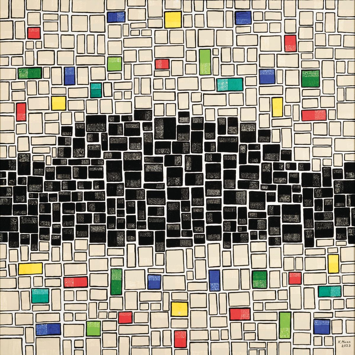 Karin Maas, geb. 1952, Messen und Aussstellungen, Titel: "Die Mauer", Acryl/Lwd, re. unten sign., R., ca. 84x84 cm