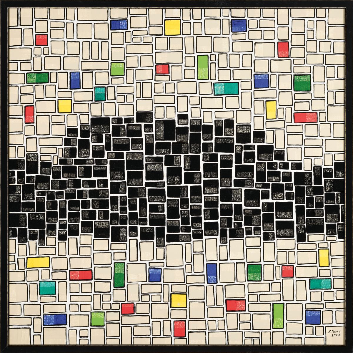 Detail k: Karin Maas, geb. 1952, Messen und Aussstellungen, Titel: "Die Mauer", Acryl/Lwd, re. unten sign., R., ca. 84x84 cm
