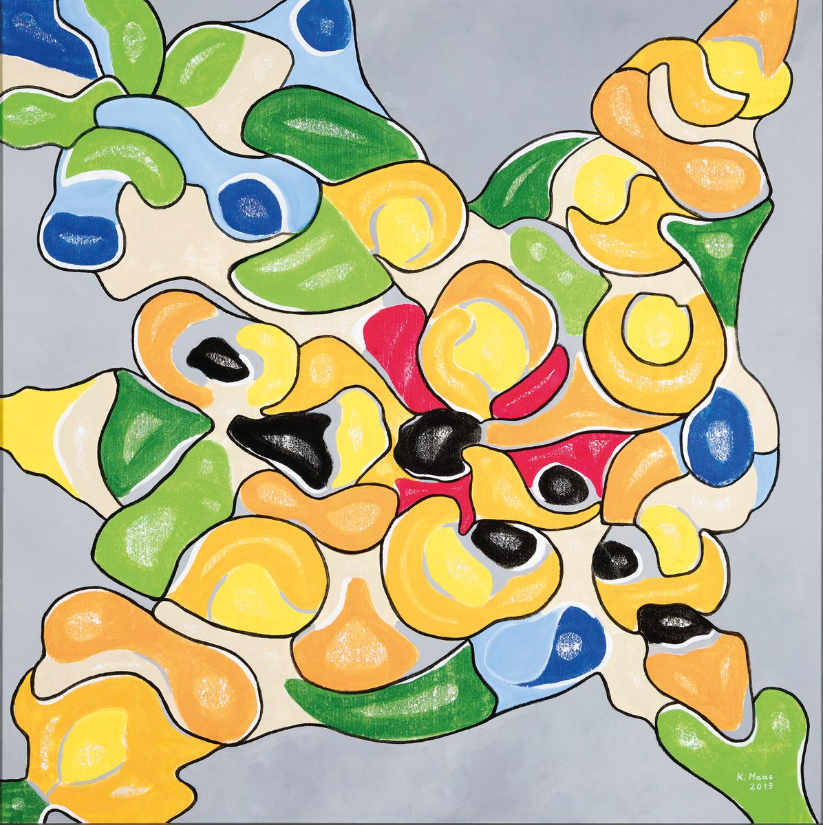 Karin Maas, geb. 1952, Messen und Aussstellungen im In und Ausland, Titel: "Schauen und schmunzeln", Acryl/Lwd, re. unten sign., R., ca. ...