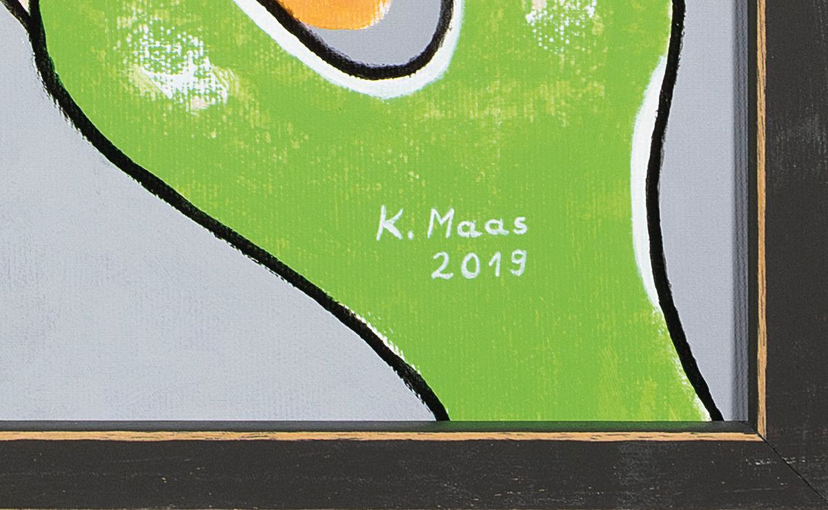 Detail a: Karin Maas, geb. 1952, Messen und Aussstellungen im In und Ausland, Titel: "Schauen und schmunzeln", Acryl/Lwd, re. unten sign., R., ca. ...