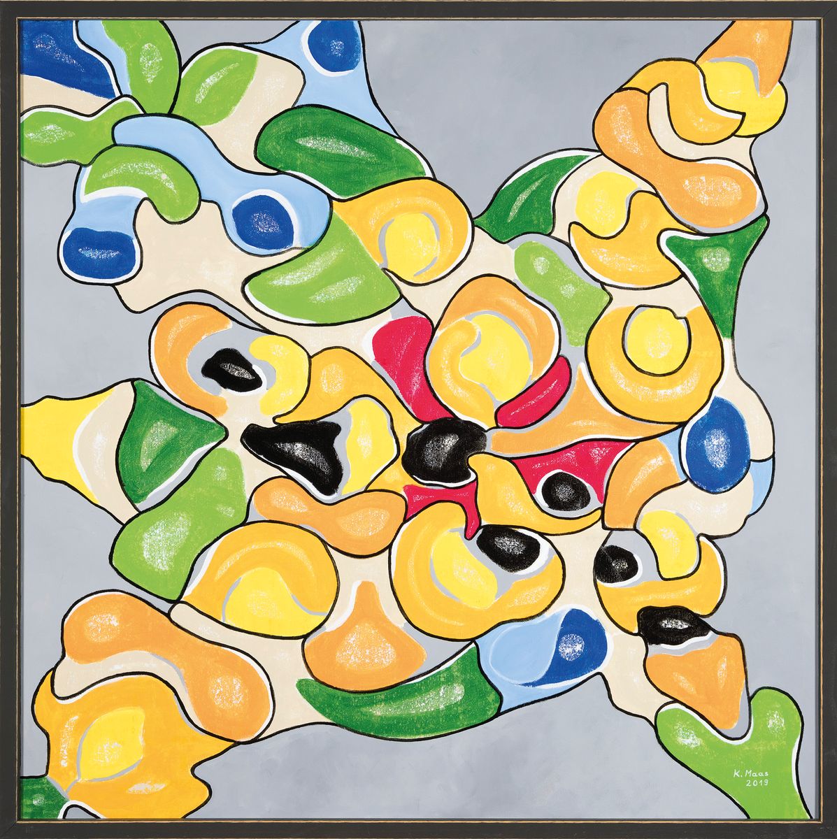 Detail k: Karin Maas, geb. 1952, Messen und Aussstellungen im In und Ausland, Titel: "Schauen und schmunzeln", Acryl/Lwd, re. unten sign., R., ca. ...