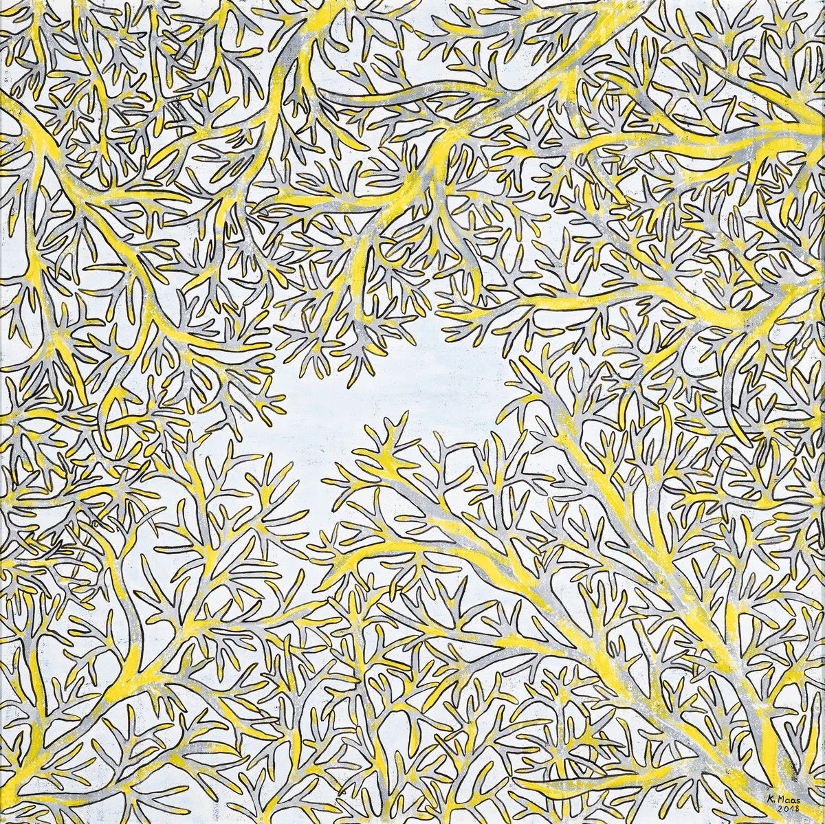 Karin Maas, geb. 1952, Messen und Ausstellungen im In und Ausland, Titel: "Zitronenbaum", Acryl/Lwd, re. unten sign., R., ca. 84x84 cm