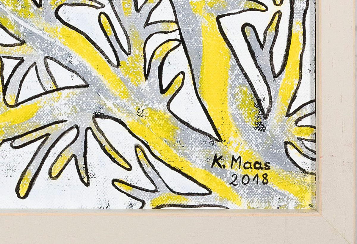 Detail a: Karin Maas, geb. 1952, Messen und Ausstellungen im In und Ausland, Titel: "Zitronenbaum", Acryl/Lwd, re. unten sign., R., ca. 84x84 cm
