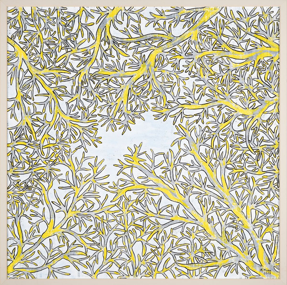 Detail k: Karin Maas, geb. 1952, Messen und Ausstellungen im In und Ausland, Titel: "Zitronenbaum", Acryl/Lwd, re. unten sign., R., ca. 84x84 cm