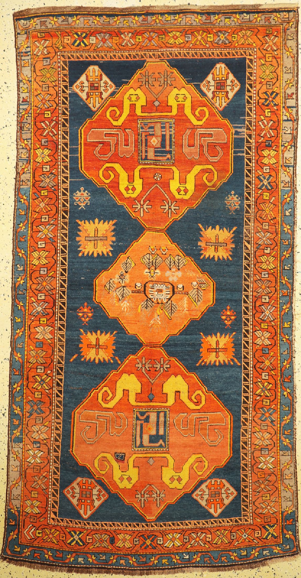 Wolkenband-Kazak antik, Kaukasus, um 1900, Wolle auf Wolle, ca. 255 x 130 cm, EHZ: 3