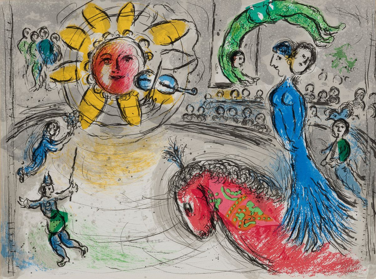Marc Chagall (1887-1985): 5 Farblithographien u.a. aus Derriere Le Miror; 3x ungerahmt 2x gerahmt, "Le fleuve vert" aus Chagall ...