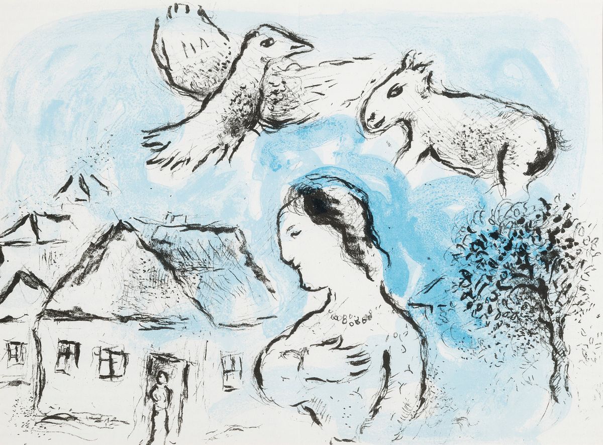 Detail a: Marc Chagall (1887-1985): 5 Farblithographien u.a. aus Derriere Le Miror; 3x ungerahmt 2x gerahmt, "Le fleuve vert" aus Chagall ...