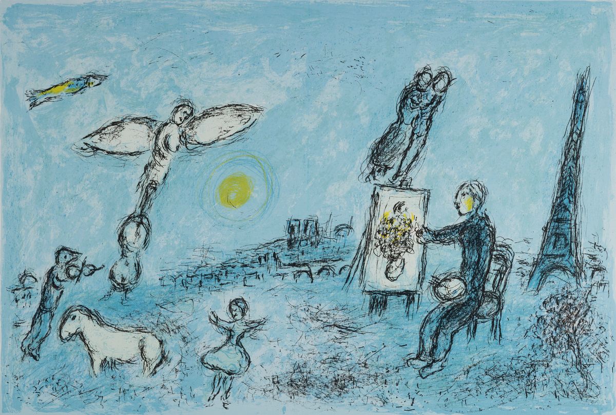 Detail b: Marc Chagall (1887-1985): 5 Farblithographien u.a. aus Derriere Le Miror; 3x ungerahmt 2x gerahmt, "Le fleuve vert" aus Chagall ...
