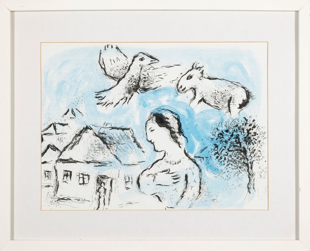 Detail l: Marc Chagall (1887-1985): 5 Farblithographien u.a. aus Derriere Le Miror; 3x ungerahmt 2x gerahmt, "Le fleuve vert" aus Chagall ...