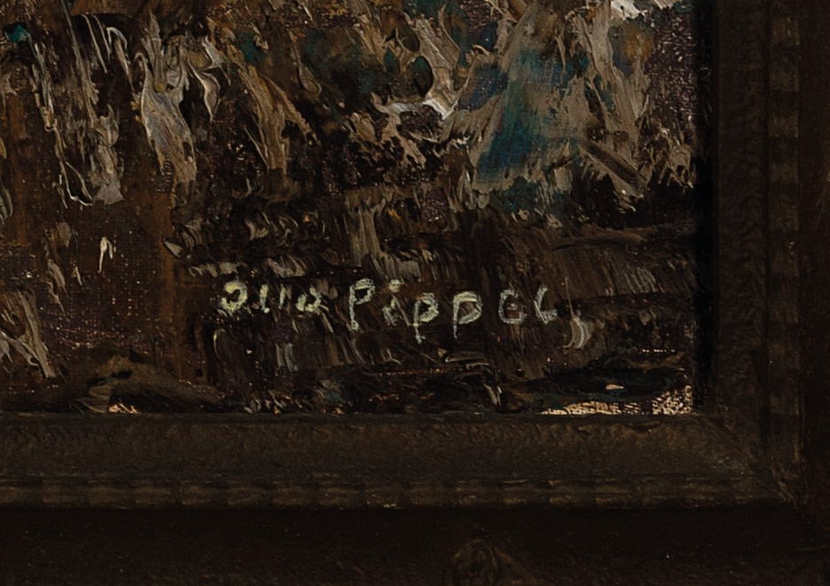 Detail a: Otto Pippel, 1878 Lodz-1960 Planegg, Deutscher Sommer, rückseitig so betitelt, Ernteszene in einem Getreidefeld, Öl/Lwd, rechts unten signiert, ca. ...