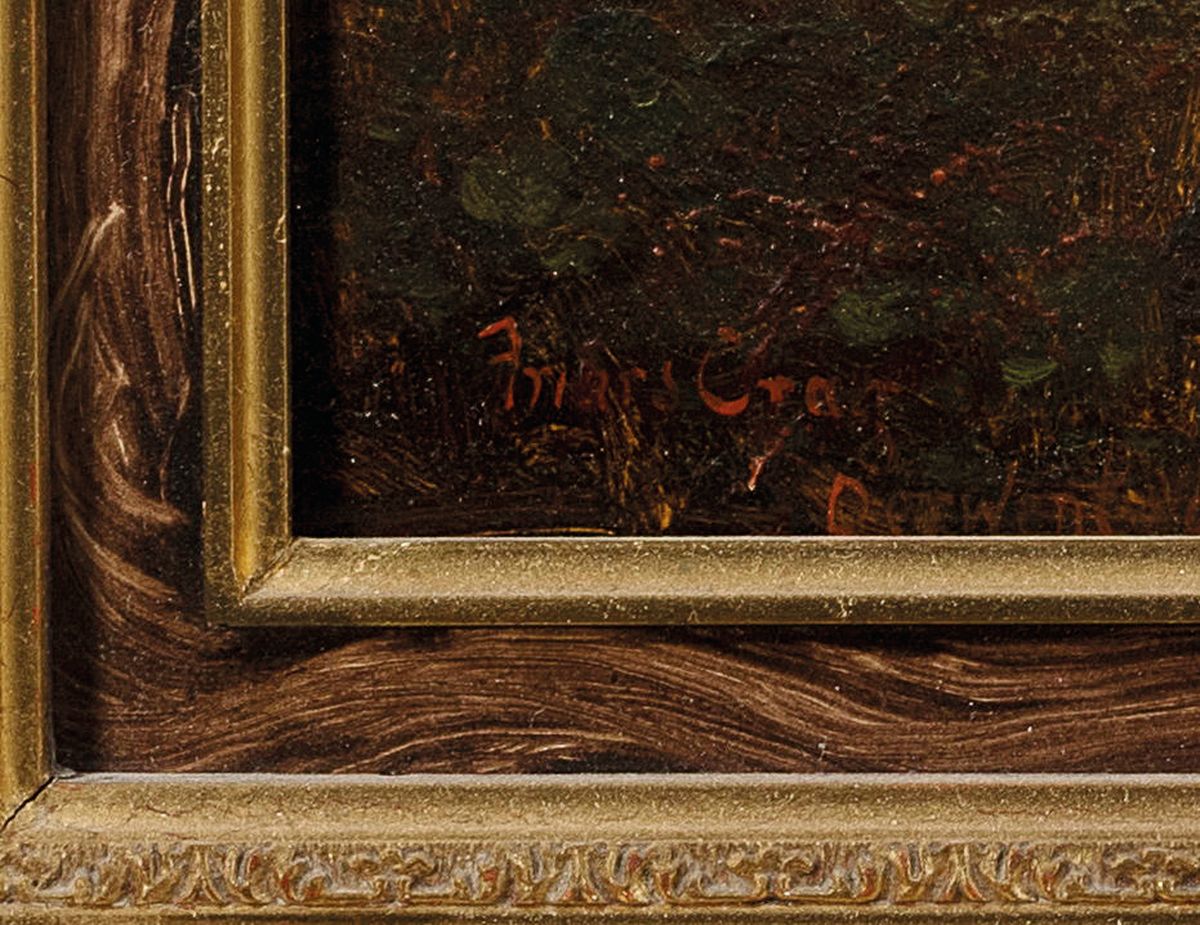 Detail a: Alfred Walter Williams, 1824-1905 London, Weite Landschaft im Abendrot mit Kühen am Seeufer, Öl/Lwd, rechts unten signiert, links unten bezeichnet: ...