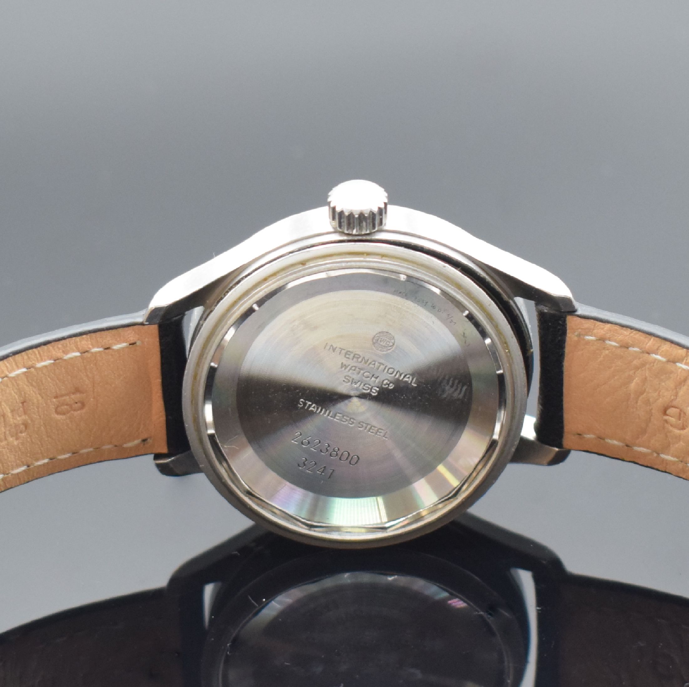 Detail g: IWC Herrenarmbanduhr Mark XII "Die Fliegeruhr" Referenz 3241, Schweiz um 1990, Automatik, 2-teil. Edelstahlgeh. inkl. Lederband m. orig. ...