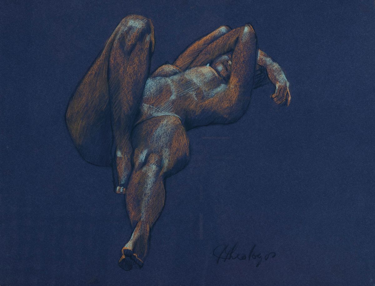Detail a: Jim Theologos, zeitgenössischer Künstler aus Costa Rica, hier: Drei Aktzeichungen, Pastell auf Papier, 2x weiblicher Akt, 55x73cm/62x79cm; 50x62 ...