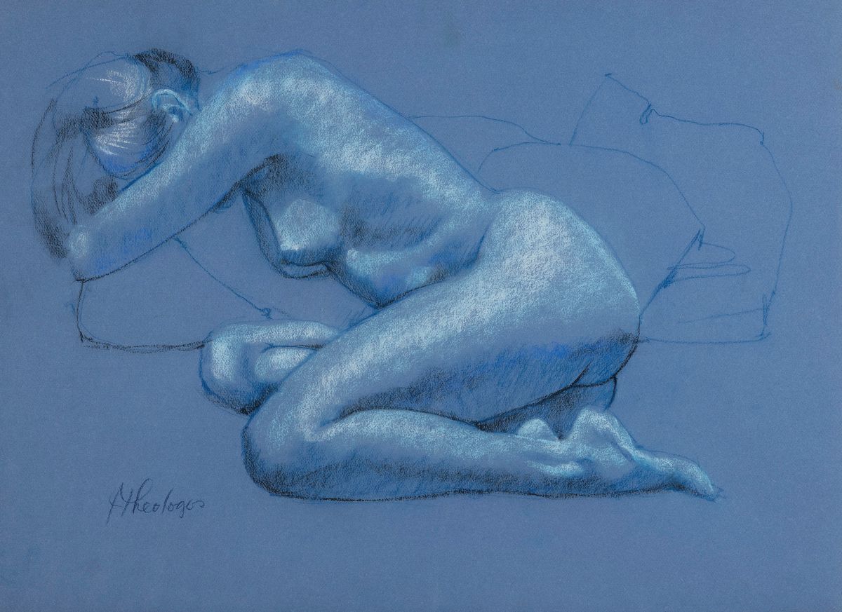 Detail c: Jim Theologos, zeitgenössischer Künstler aus Costa Rica, hier: Drei Aktzeichungen, Pastell auf Papier, 2x weiblicher Akt, 55x73cm/62x79cm; 50x62 ...