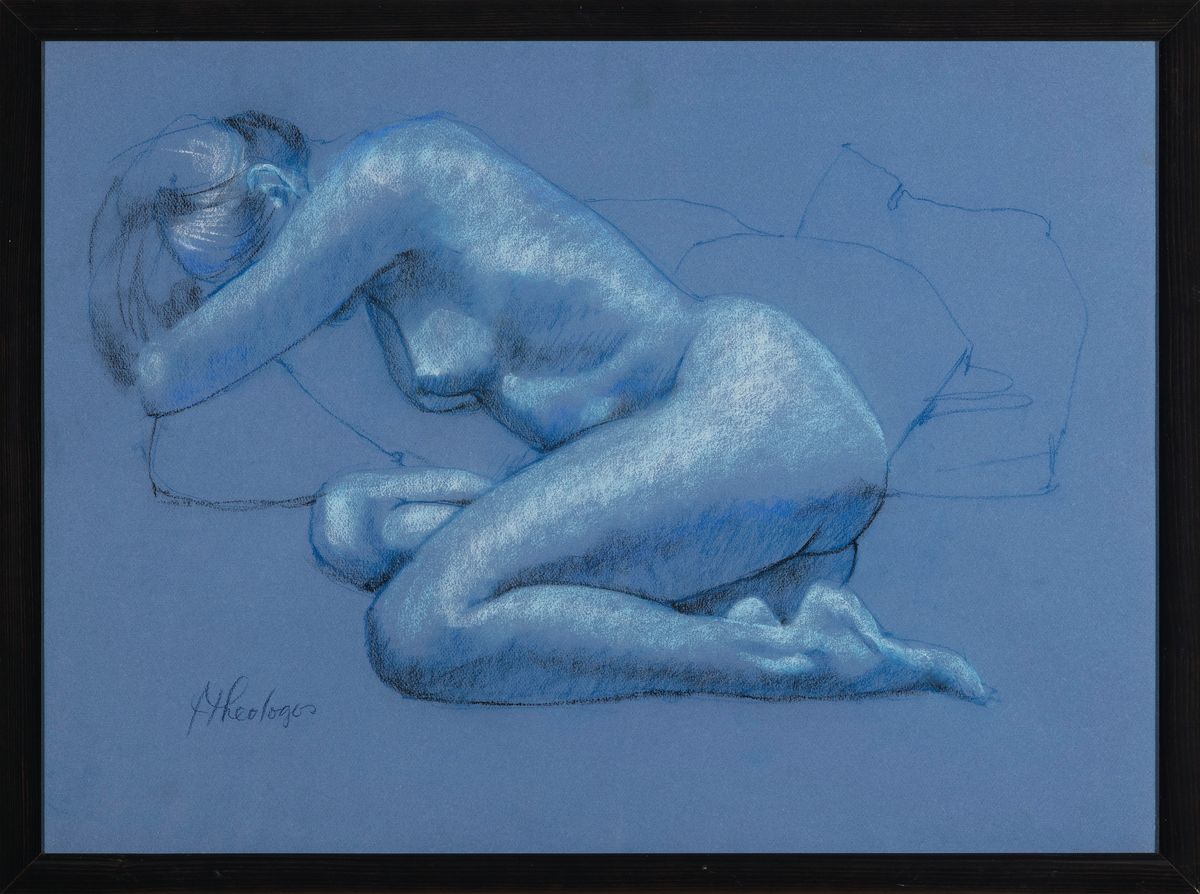 Detail n: Jim Theologos, zeitgenössischer Künstler aus Costa Rica, hier: Drei Aktzeichungen, Pastell auf Papier, 2x weiblicher Akt, 55x73cm/62x79cm; 50x62 ...