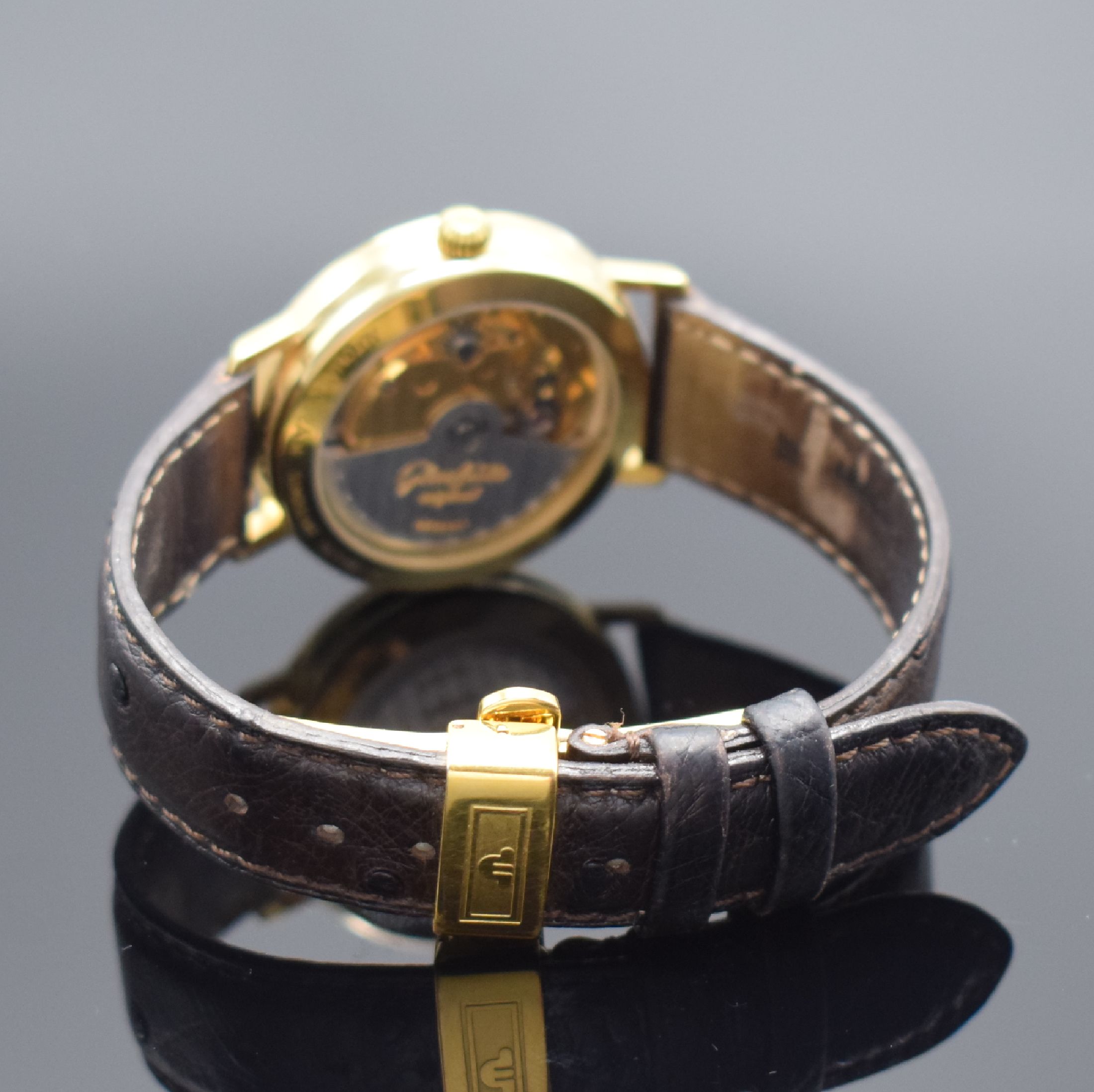 Detail b: GLASHÜTTE ORIGINAL Herrenarmbanduhr, Deutschland um 1993, Automatik, verg. Gehäuse beids. vergl., Boden aufgedr., weißes Zifferbl. m. röm. ...