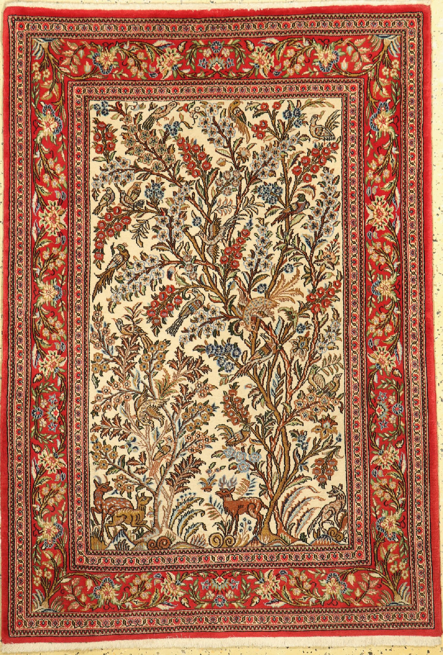 Ghom Kork alt, Persien, ca. 50 Jahre, Korkwolle auf Baumwolle, ca. 155 x 104 cm, gereinigt, EHZ: 1(gebraucht)