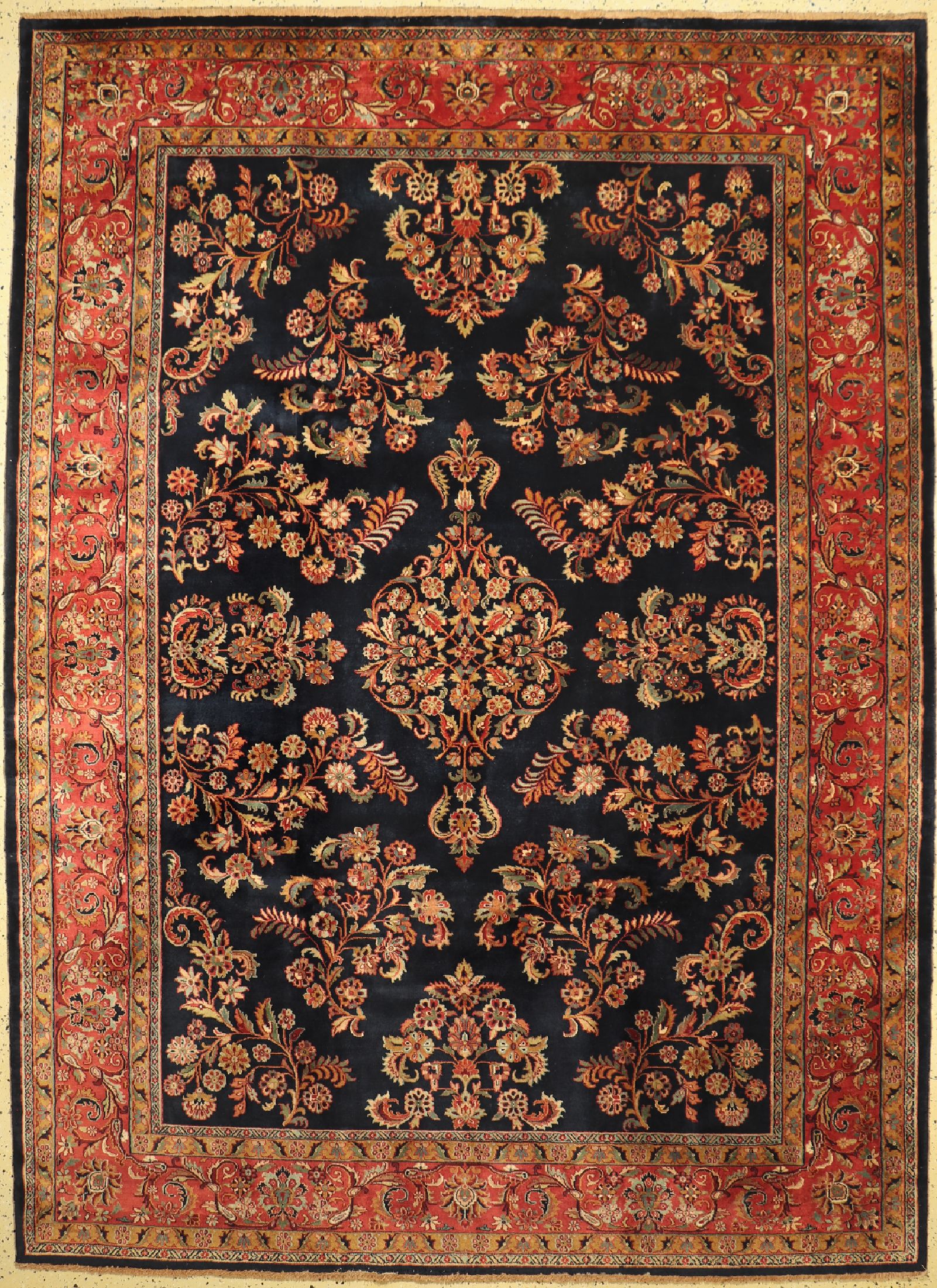 Sarogh Mohajeran fein, Indien, ca. 40 Jahre, Korkwolle auf Baumwolle, ca. 350 x 250 cm, EHZ: 1-2, minimaler Mottenfraß