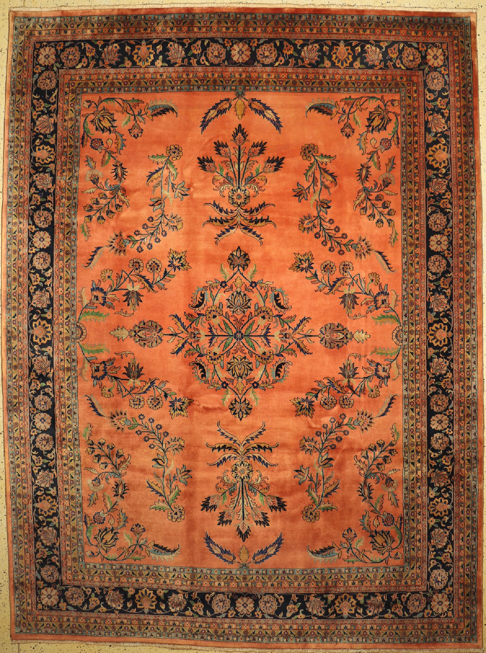 Sarogh Mohajeran fein, Indien, ca. 40 Jahre, Korkwolle auf Baumwolle, ca. 389 x 289 cm, gereinigt, EHZ: 1(gebraucht)