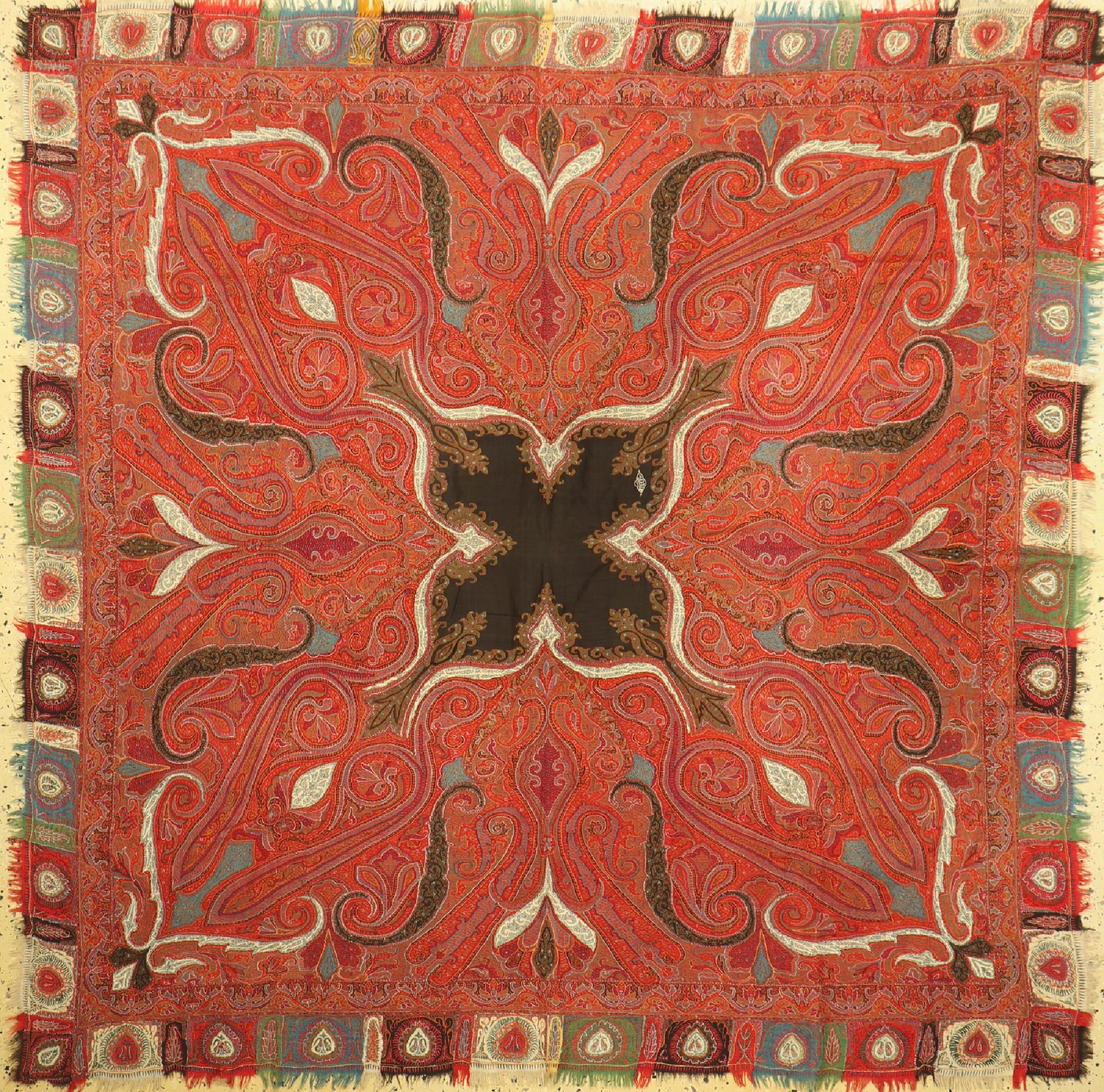 Kaschmir Shawl, Indien, um 1930, Wolle gewebt auf Wolle, ca. 180 x 180 cm, EHZ: 1-2