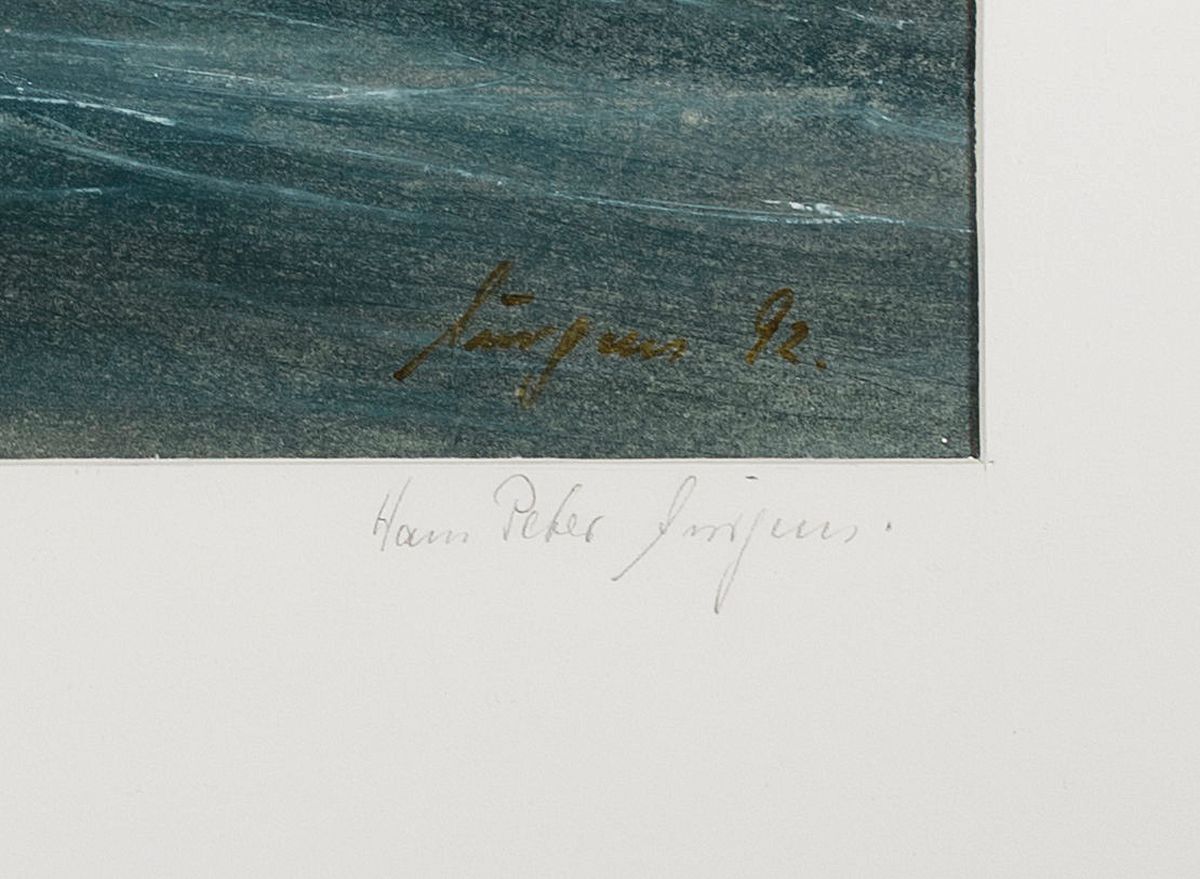 Detail a: Hans Peter Jürgens, 1924 Cuxhaven - 2011 Kiel -Holtenau, Kapitänbild, Frachter T.M.S. Conger, Gouache auf Papier, re. u. signiert und auf PP. ...