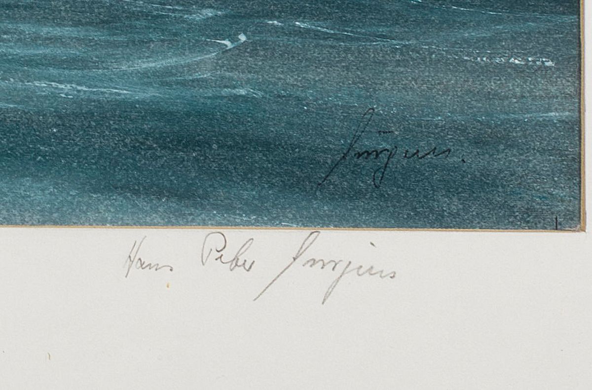 Detail b: Hans Peter Jürgens, 1924 Cuxhaven - 2018 Kiel-Holtenau, Kapitänsbild T.M.S. Dorsch, Gouache auf Papier, re. u. signiert und auf PP. nochmals ...