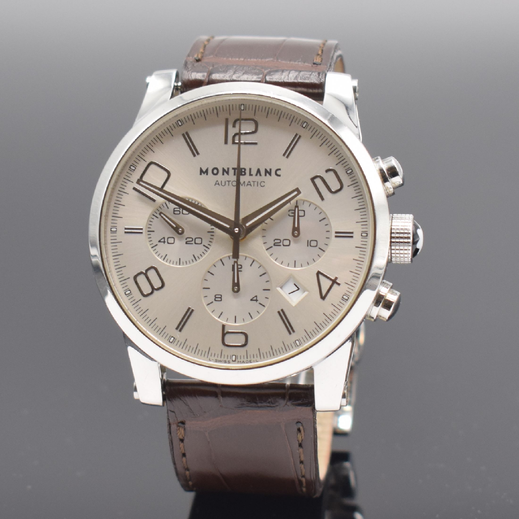 MONTBLANC Timewalker Herrenarmbanduhr mit Chronograph Referenz 7069, Schweiz um 2010, Automatik, Edelstahlgeh. beids. vergl., Boden 6-fach verschr., ...