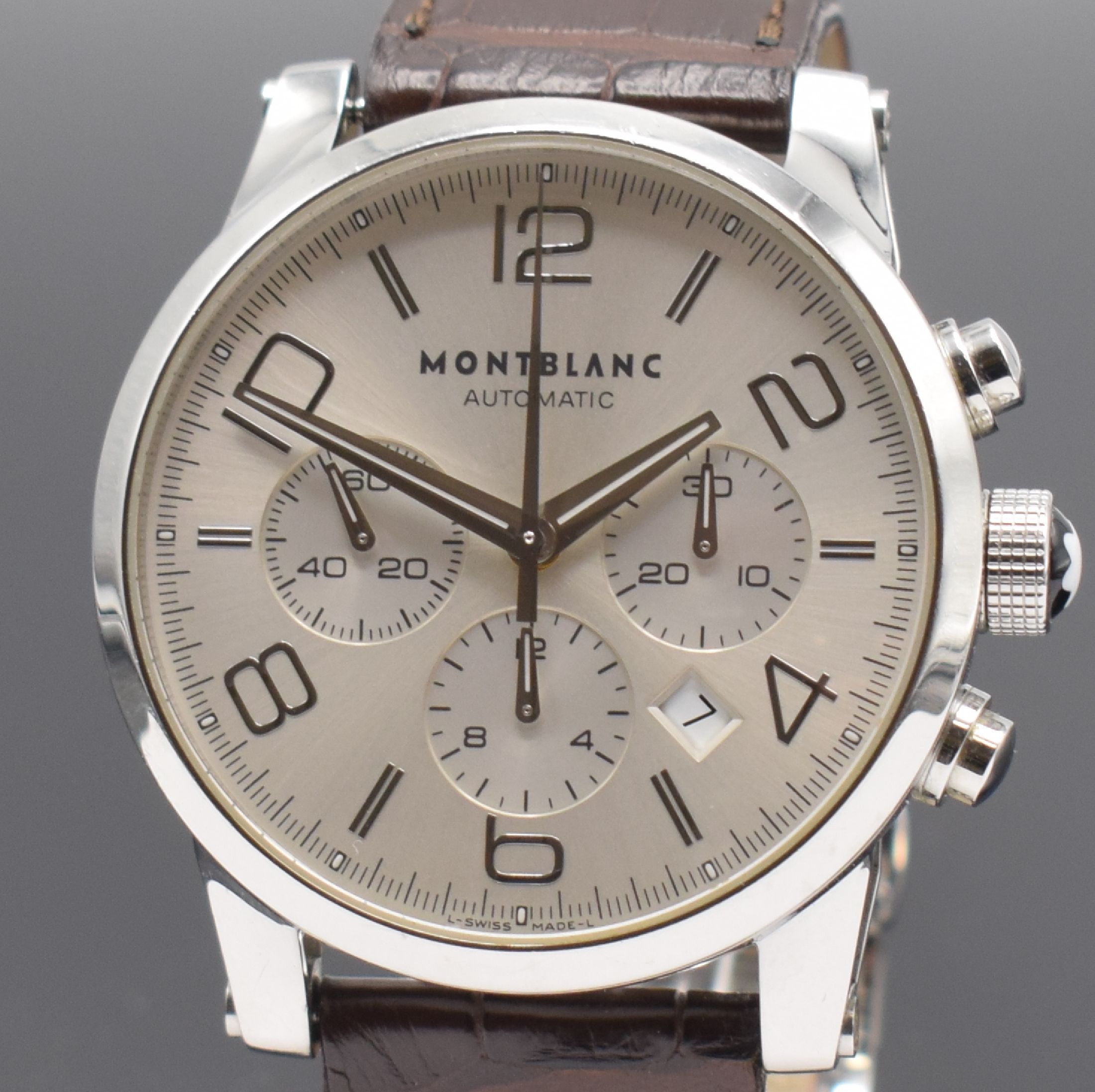 Detail a: MONTBLANC Timewalker Herrenarmbanduhr mit Chronograph Referenz 7069, Schweiz um 2010, Automatik, Edelstahlgeh. beids. vergl., Boden 6-fach verschr., ...