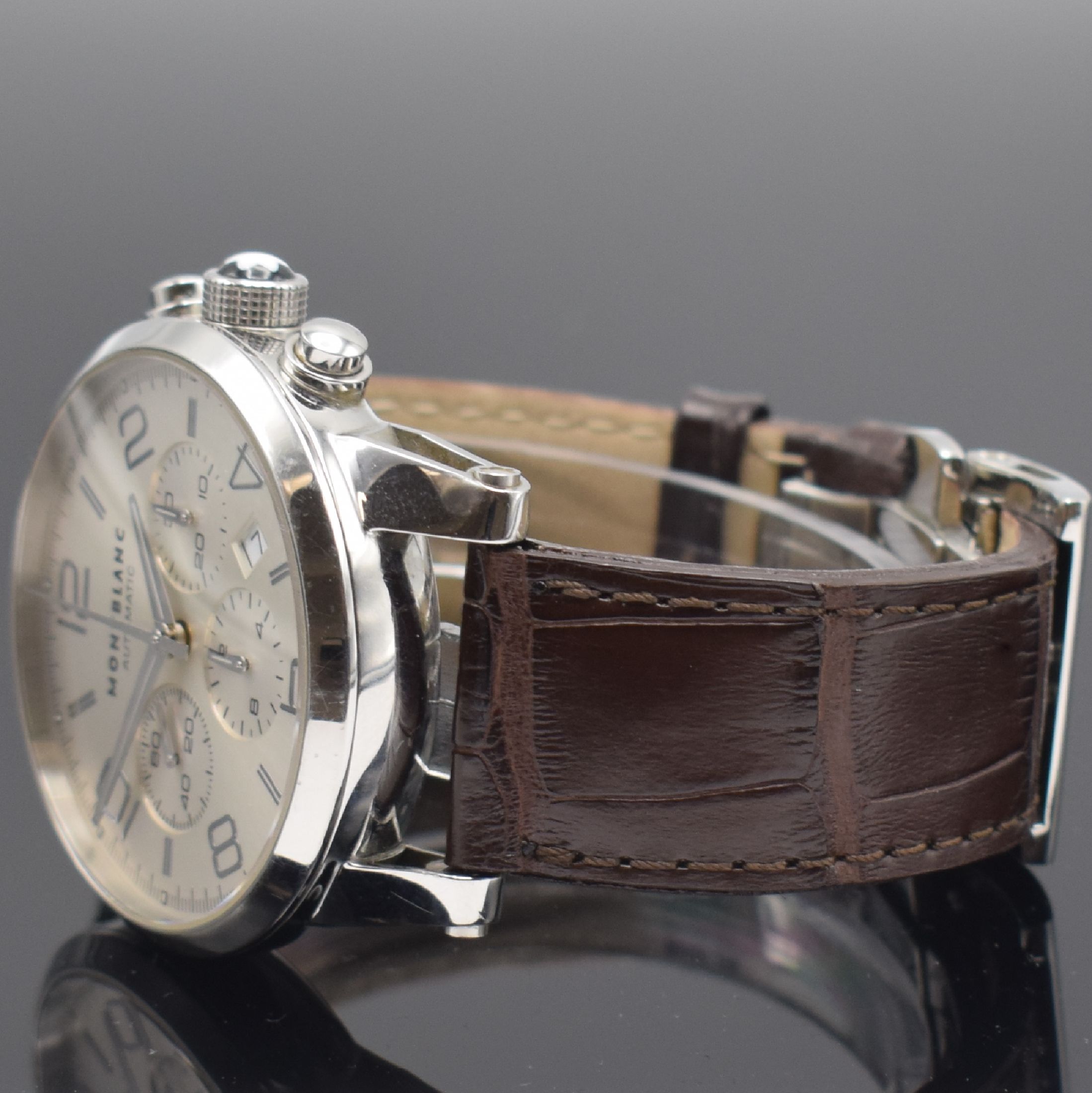 Detail b: MONTBLANC Timewalker Herrenarmbanduhr mit Chronograph Referenz 7069, Schweiz um 2010, Automatik, Edelstahlgeh. beids. vergl., Boden 6-fach verschr., ...