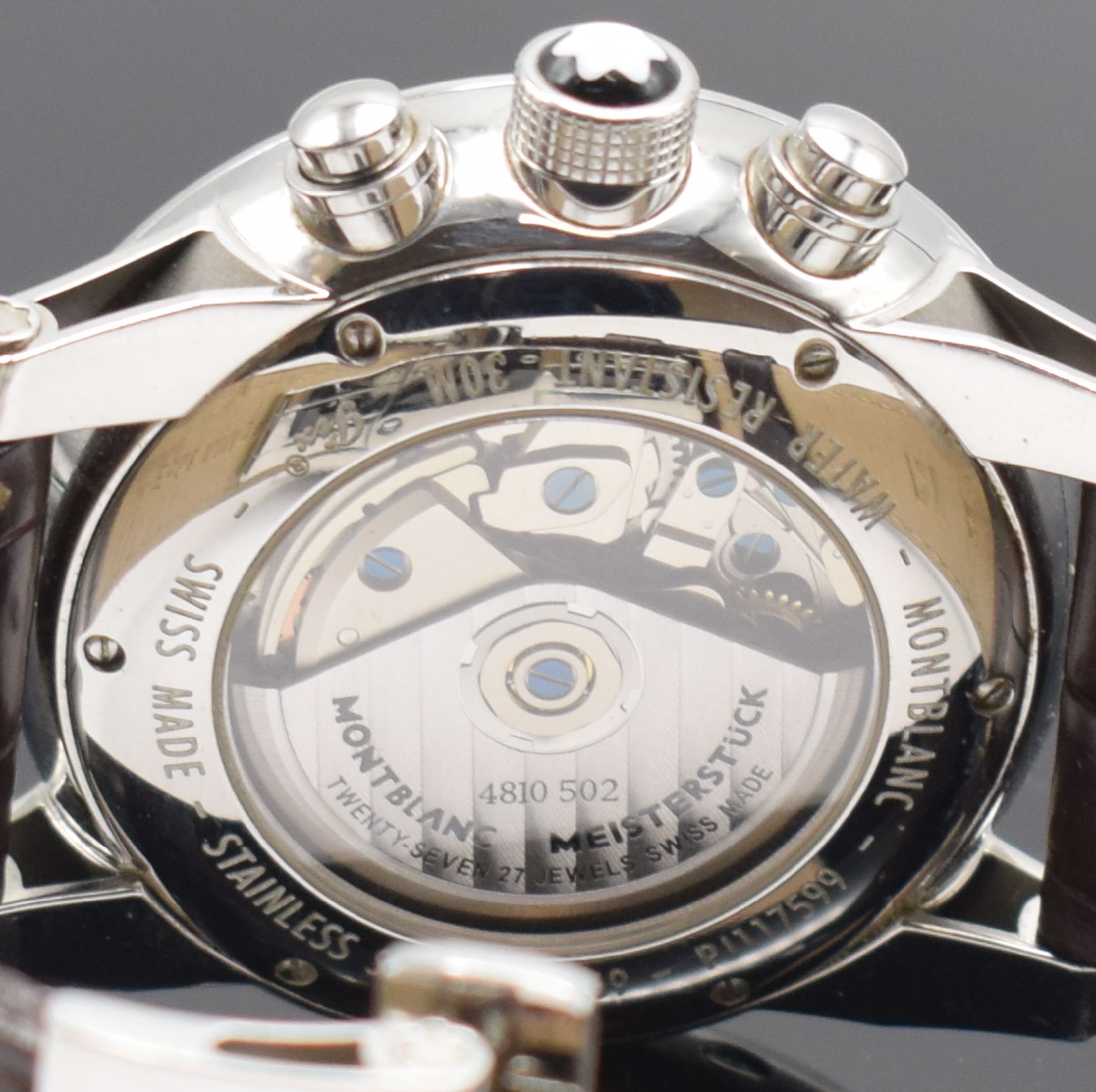 Detail c: MONTBLANC Timewalker Herrenarmbanduhr mit Chronograph Referenz 7069, Schweiz um 2010, Automatik, Edelstahlgeh. beids. vergl., Boden 6-fach verschr., ...