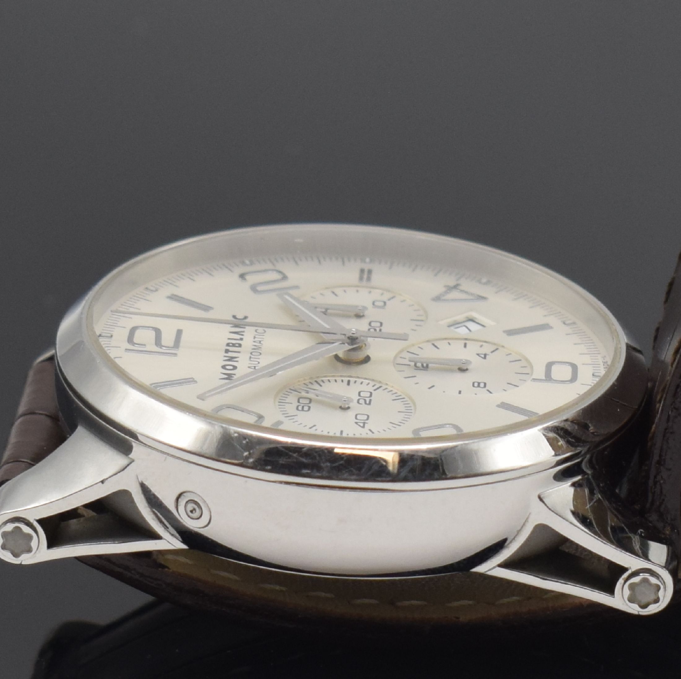 Detail e: MONTBLANC Timewalker Herrenarmbanduhr mit Chronograph Referenz 7069, Schweiz um 2010, Automatik, Edelstahlgeh. beids. vergl., Boden 6-fach verschr., ...