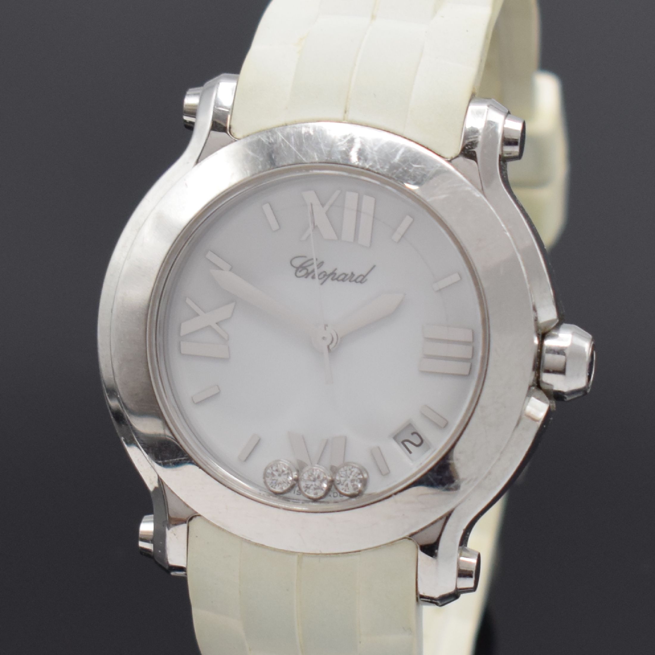 Detail a: CHOPARD Happy Sport Damenarmbanduhr in Stahl Referenz 8475, Schweiz verk. lt. beil. Pap. 02/2015, quarz, Boden 8-fach verschr., Schmuckkrone m. ...