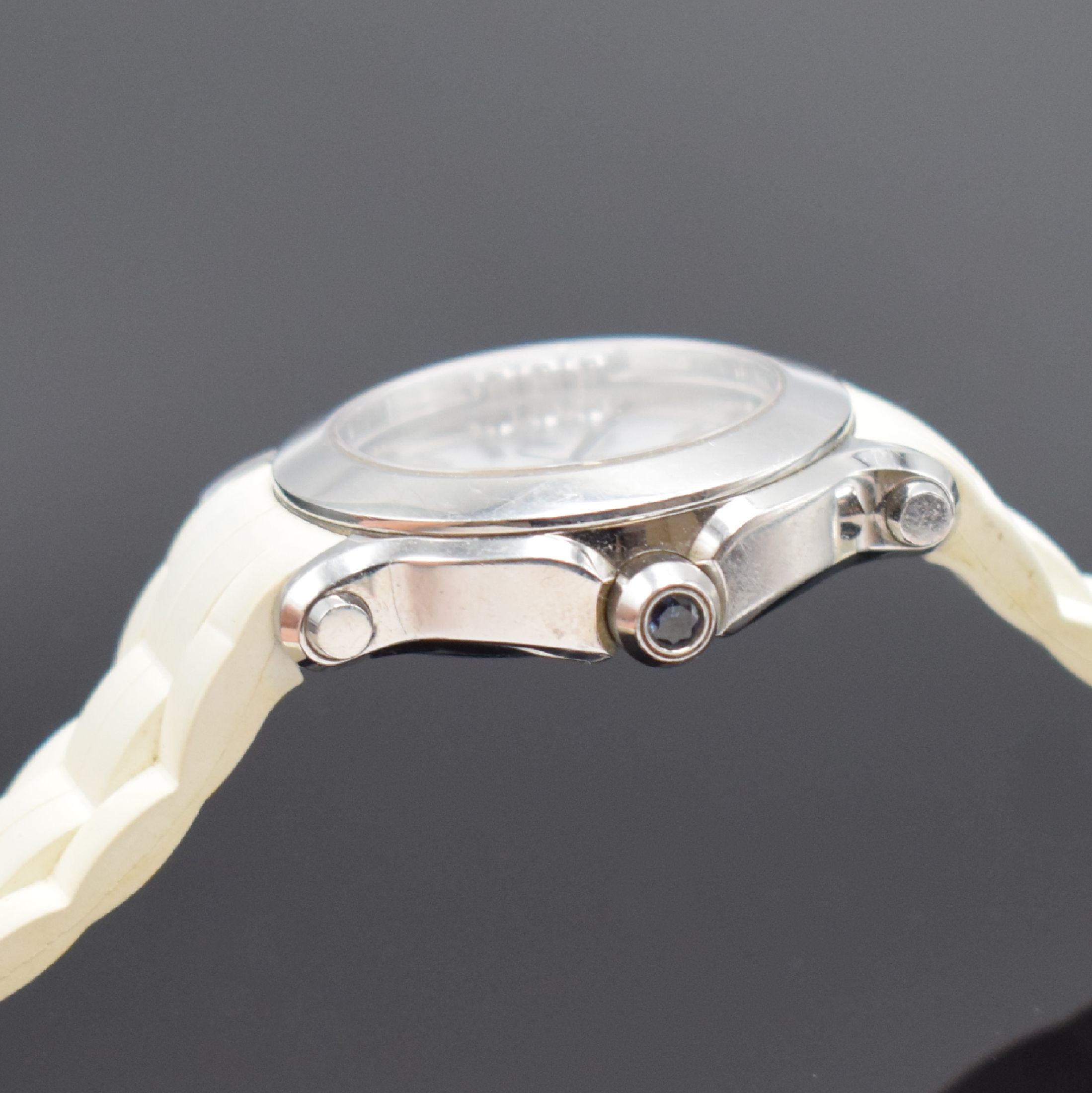 Detail c: CHOPARD Happy Sport Damenarmbanduhr in Stahl Referenz 8475, Schweiz verk. lt. beil. Pap. 02/2015, quarz, Boden 8-fach verschr., Schmuckkrone m. ...