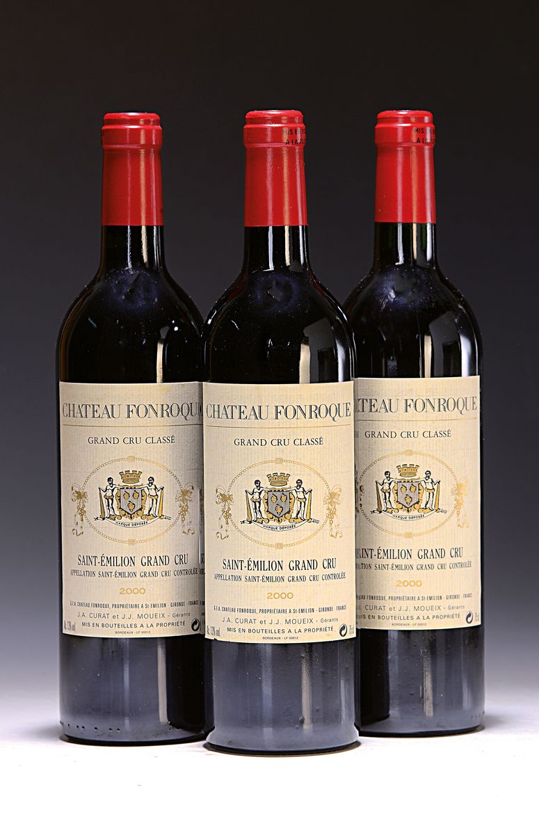 3 Flaschen 2000 Chateau Fonroque, Saint Emiilion Grand Cru, ca. 750ml, High Fill, guter Erhaltungszustand