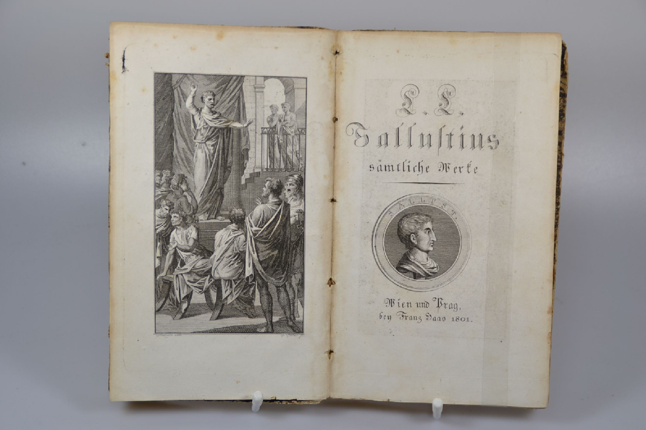 Gaius Sallustius Crispus (86v.Chr.-35v.Chr.): Sämtliche Werke, Wien/Prag, Haas 1801, deutsche Übersetzung, 279 S., gebräunt u. fleckig, Einband ...